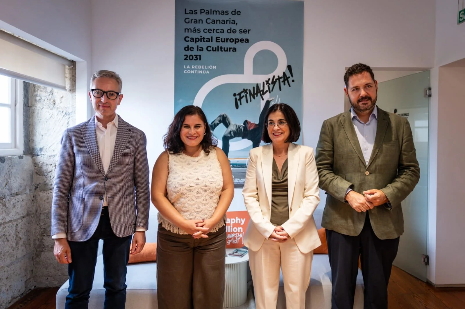 De izquierda a derecha, José Luis Pérez Pont, María C. Brito, Carolina Darias y Josué Íñiguez, tras la firma de adhesión de la FECAM a LPGC'31