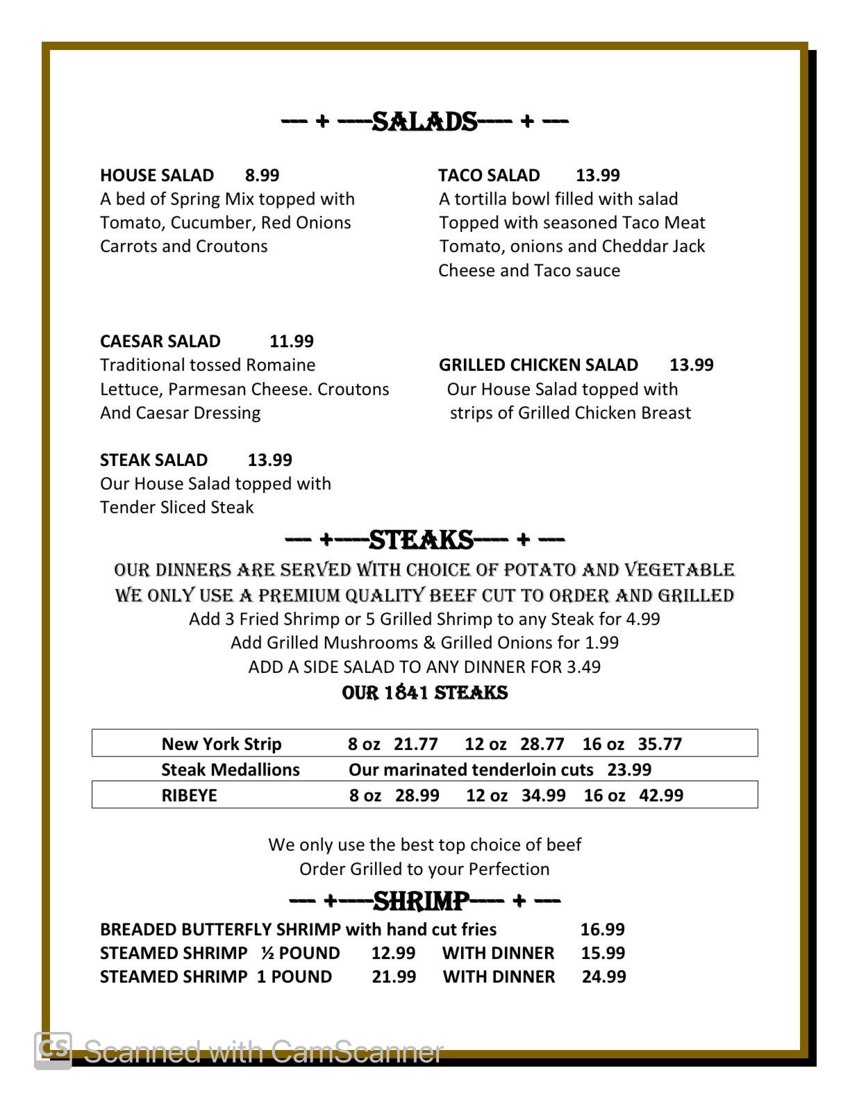 Menu — Hermitage 1841 Restaurant