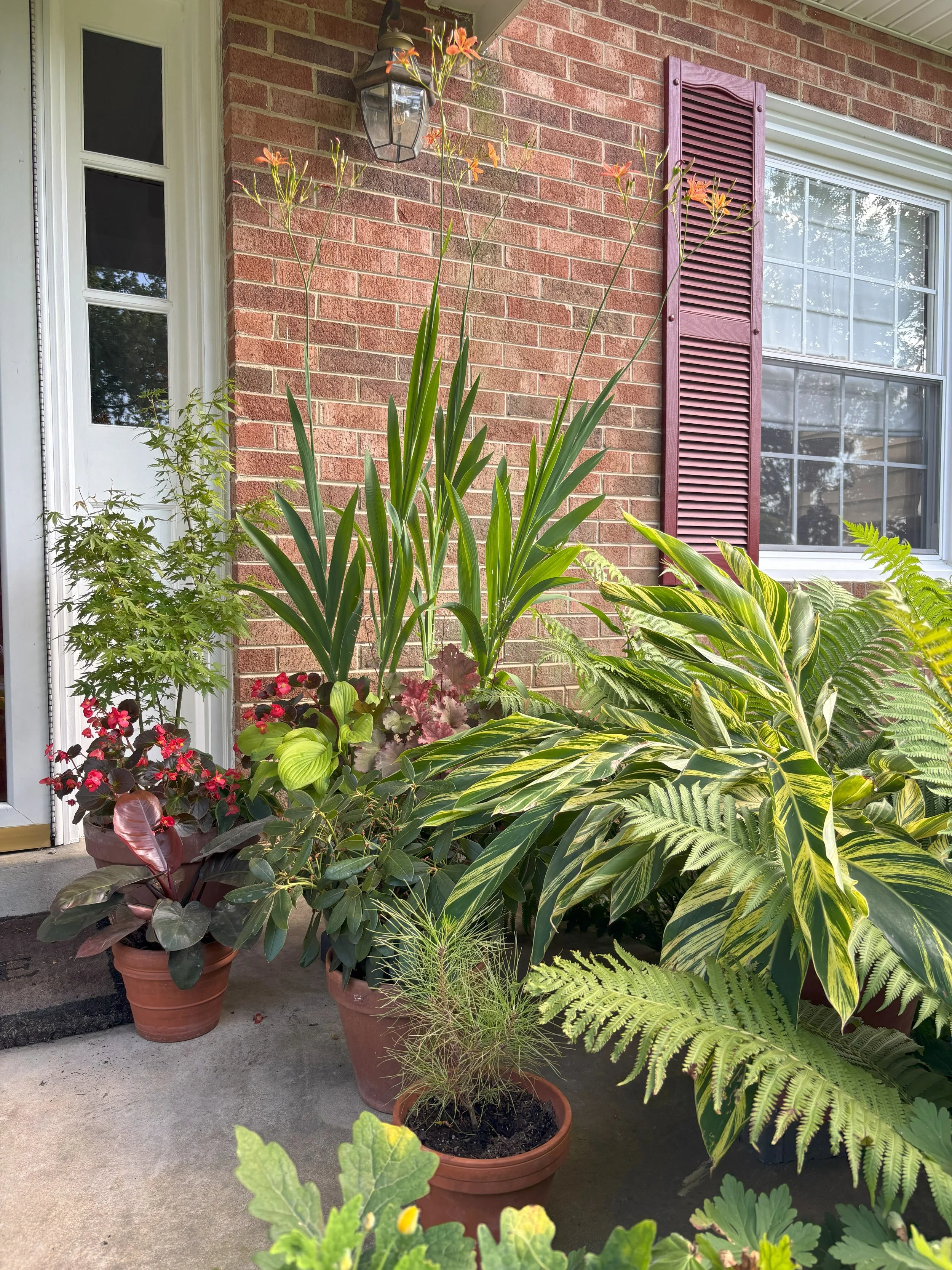 Porch Containers Complement the Brick