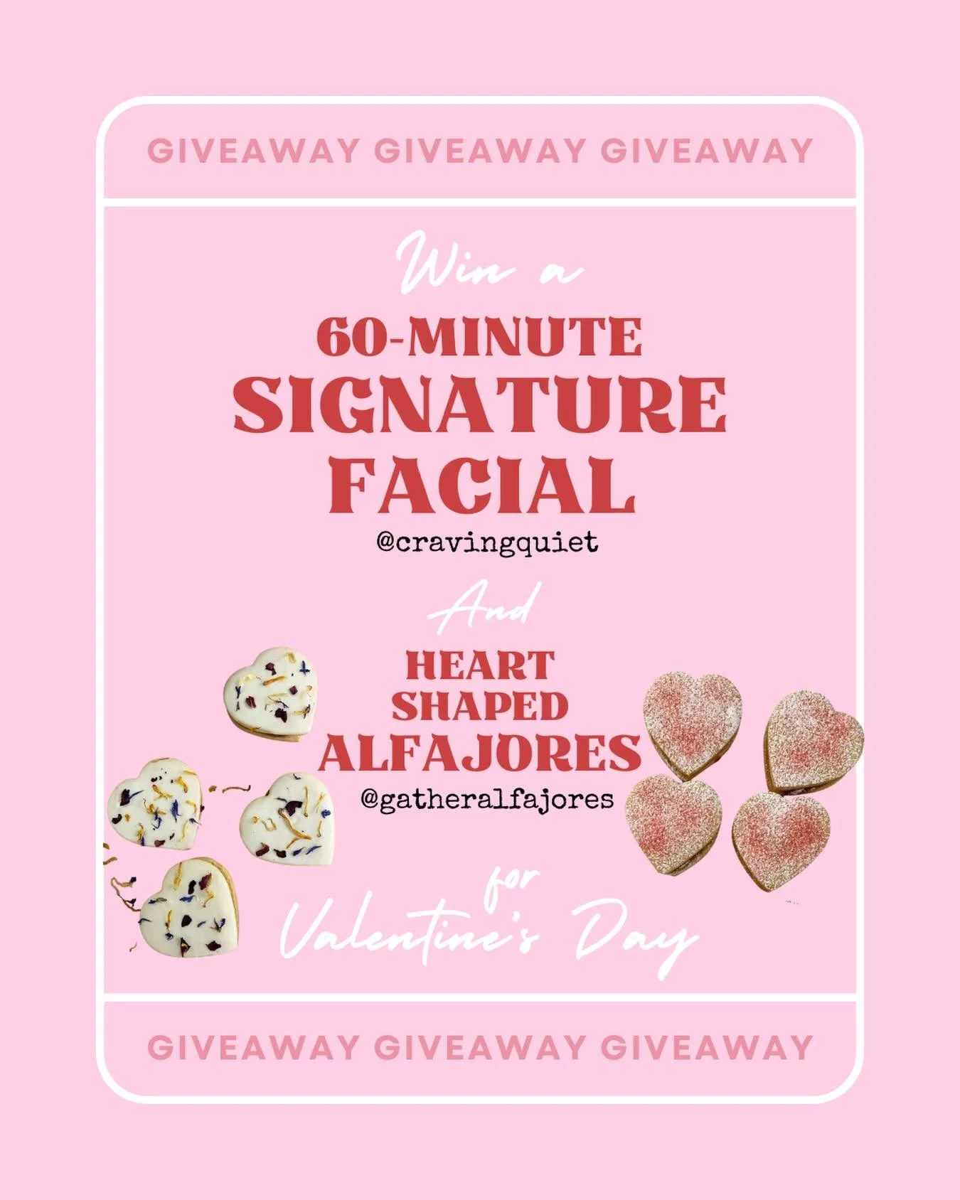 Two kinds of treats. One very lucky Valentine! ❤️

@cravingquiet + @gatheralfajores are teaming up this Valentine&rsquo;s Day to treat one woman to something for her skin AND a little something for her sweet tooth! 👌🏻

One winner will receive:
&bul