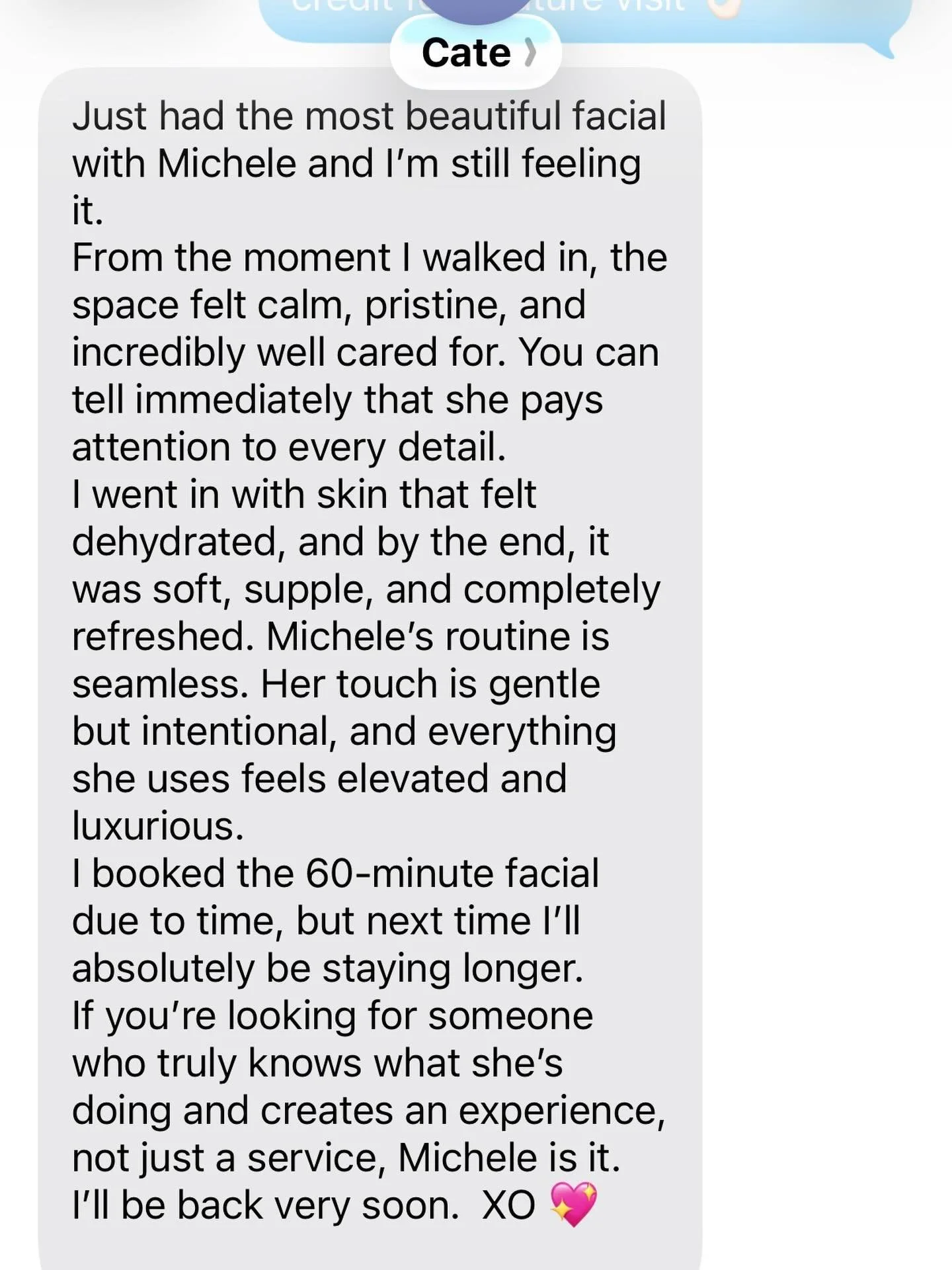 When your new client doesn&rsquo;t have social media, but makes sure to text you a review so you can share it however you&rsquo;d like. 🥹
I&rsquo;m always grateful for feedback like this. Vulnerable moment: I still get a little nervous with first-ti