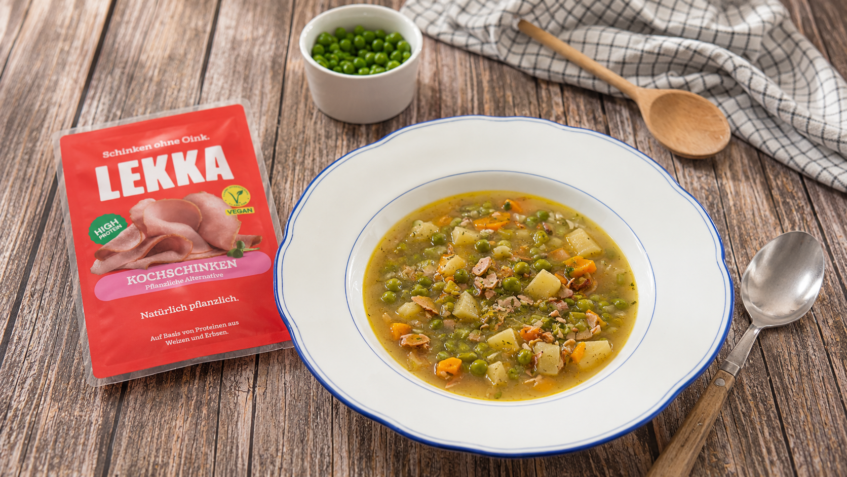 Rezept vegane Erbsensuppe mit LEKKA Kochschinken