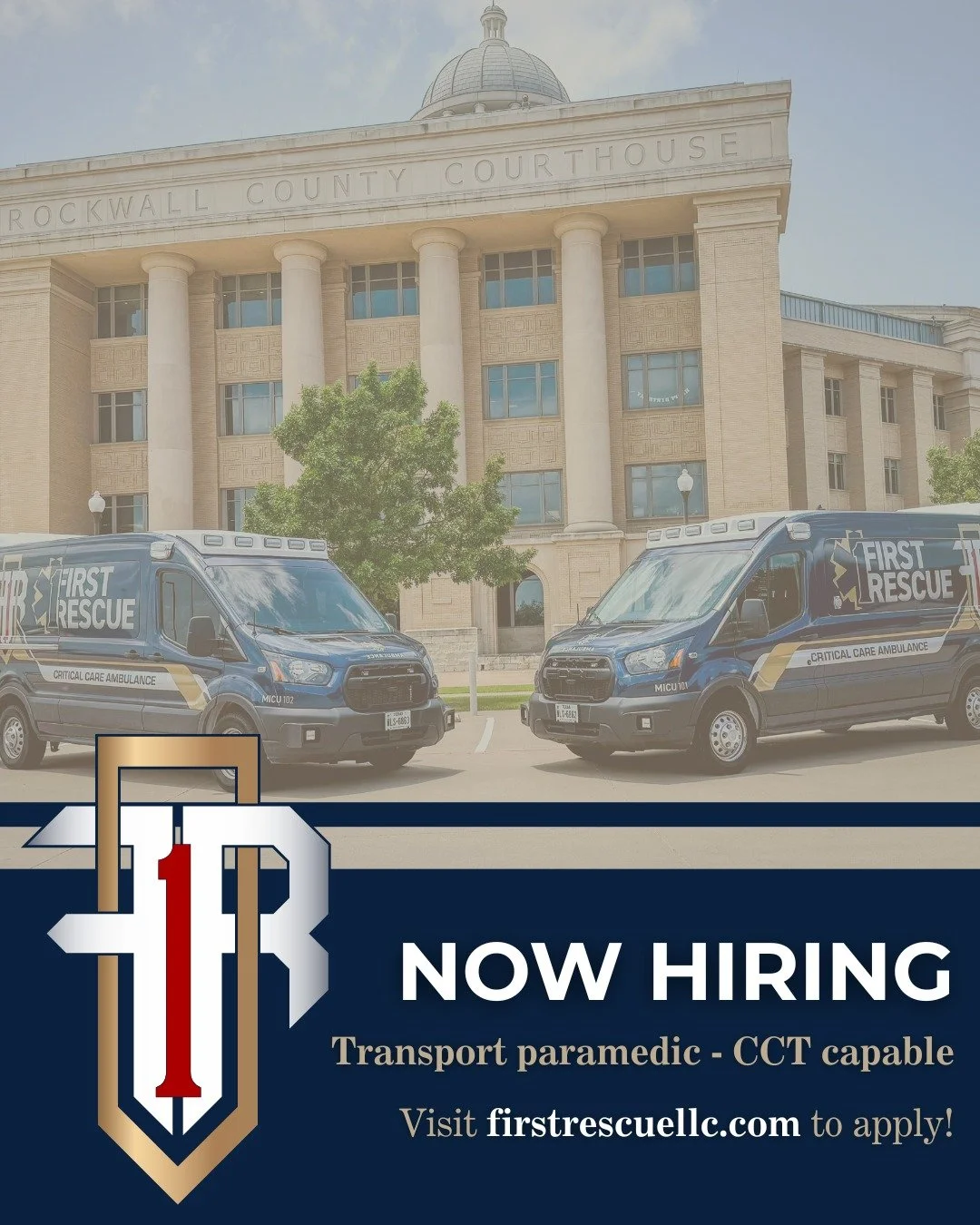 First Rescue is hiring!

Join our team of professional, dedicated paramedics who believe EMS can be done better.

Why First Rescue?
✔️ Excellent compensation. Starting at $90K.
✔️ Work-life balance. No mandatory OT or holdovers. 
✔️ Comfortable stati