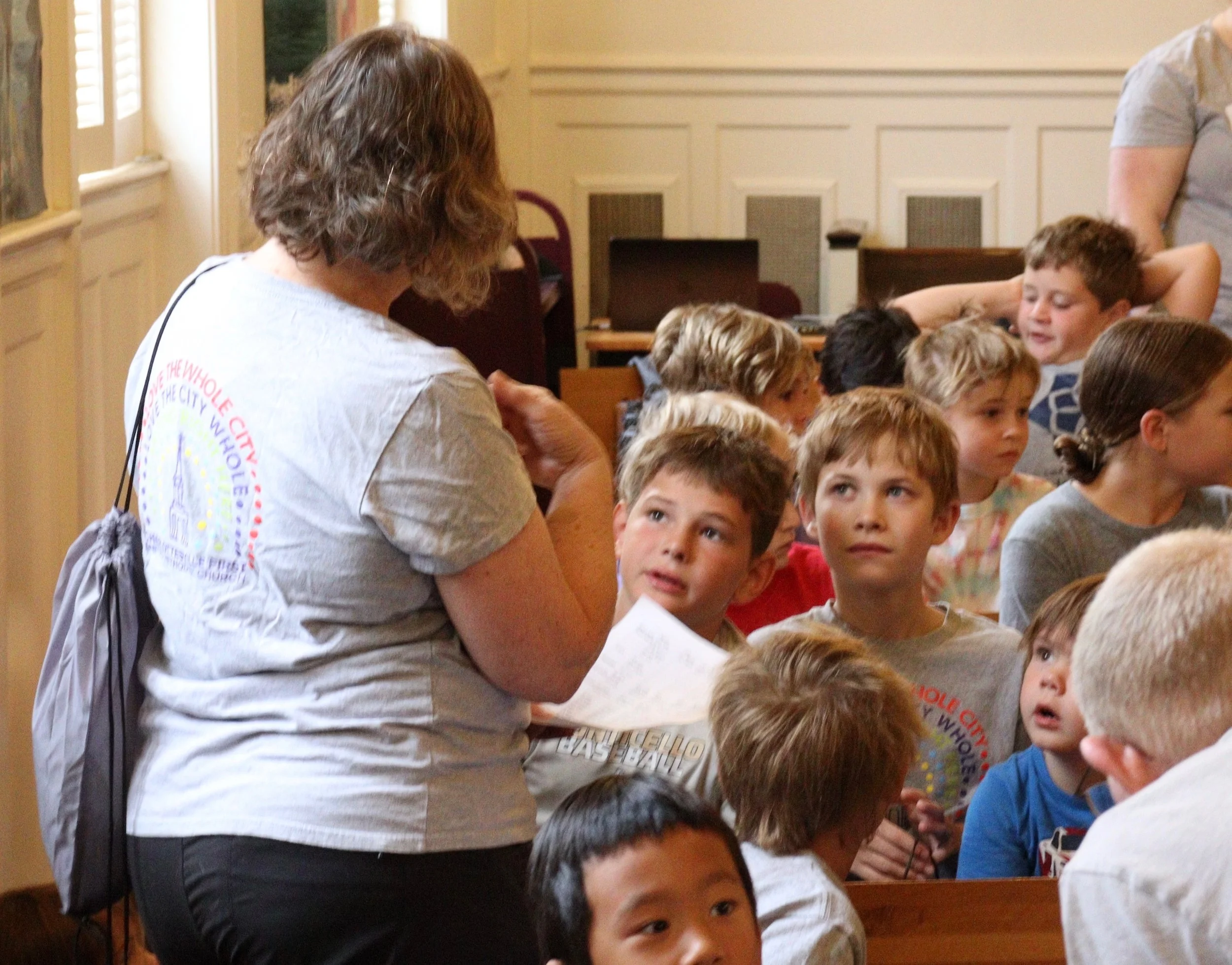 Listening to our leader during our opening session in the chapel.