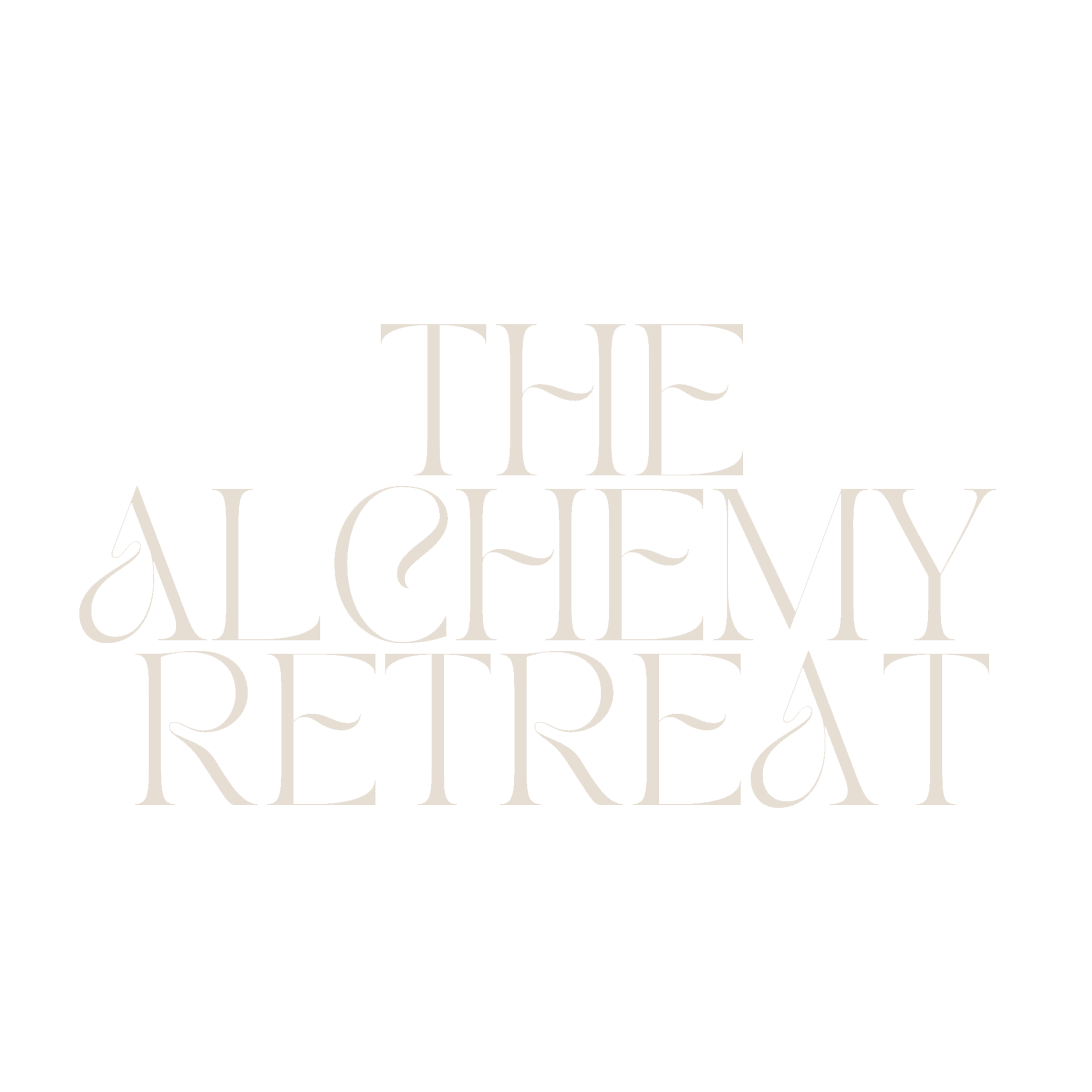 Text graphic that reads 'The Alchemy Retreat' in stylish, elegant font on a black background.