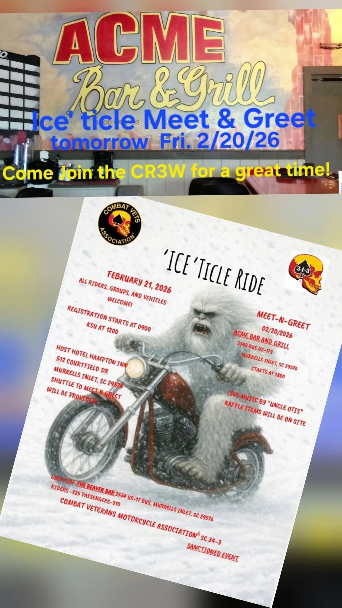 Don't forget about the Meet and Greet tonight (Friday) at Acme Bar &amp; Grill!

Ride tomorrow (Saturday)
Registration at 9am 
KSU at Noon