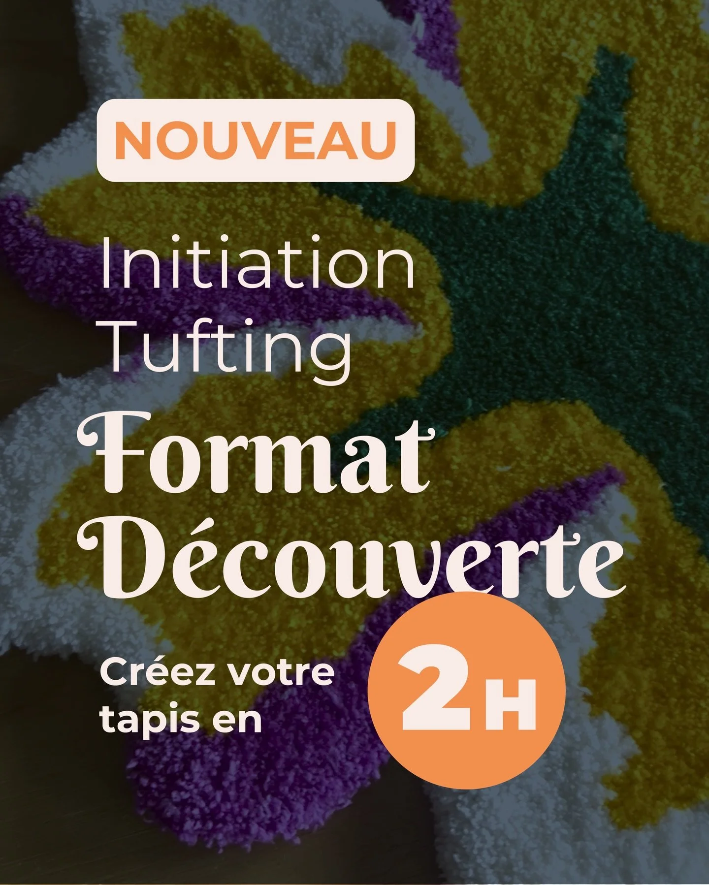 ✨ Nouveau format d&rsquo;initiation tufting !

Vous pouvez maintenant d&eacute;couvrir le tufting lors d&rsquo;un atelier format d&eacute;couverte de 2h pour cr&eacute;er un mini tapis de 30&times;30 cm.

💛 Initiation 2h &ndash; 85&euro;

Je vous ac