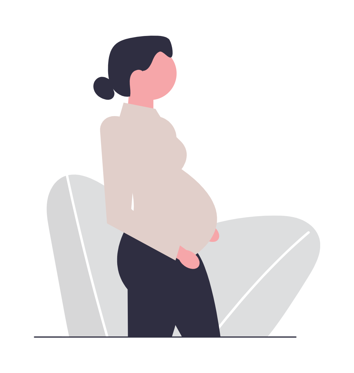 Illustration of a pregnant woman seeking help for pregnancy, loss, postpartum depression, and anxiety from Luna Therapy Group in Philadelphia, PA.