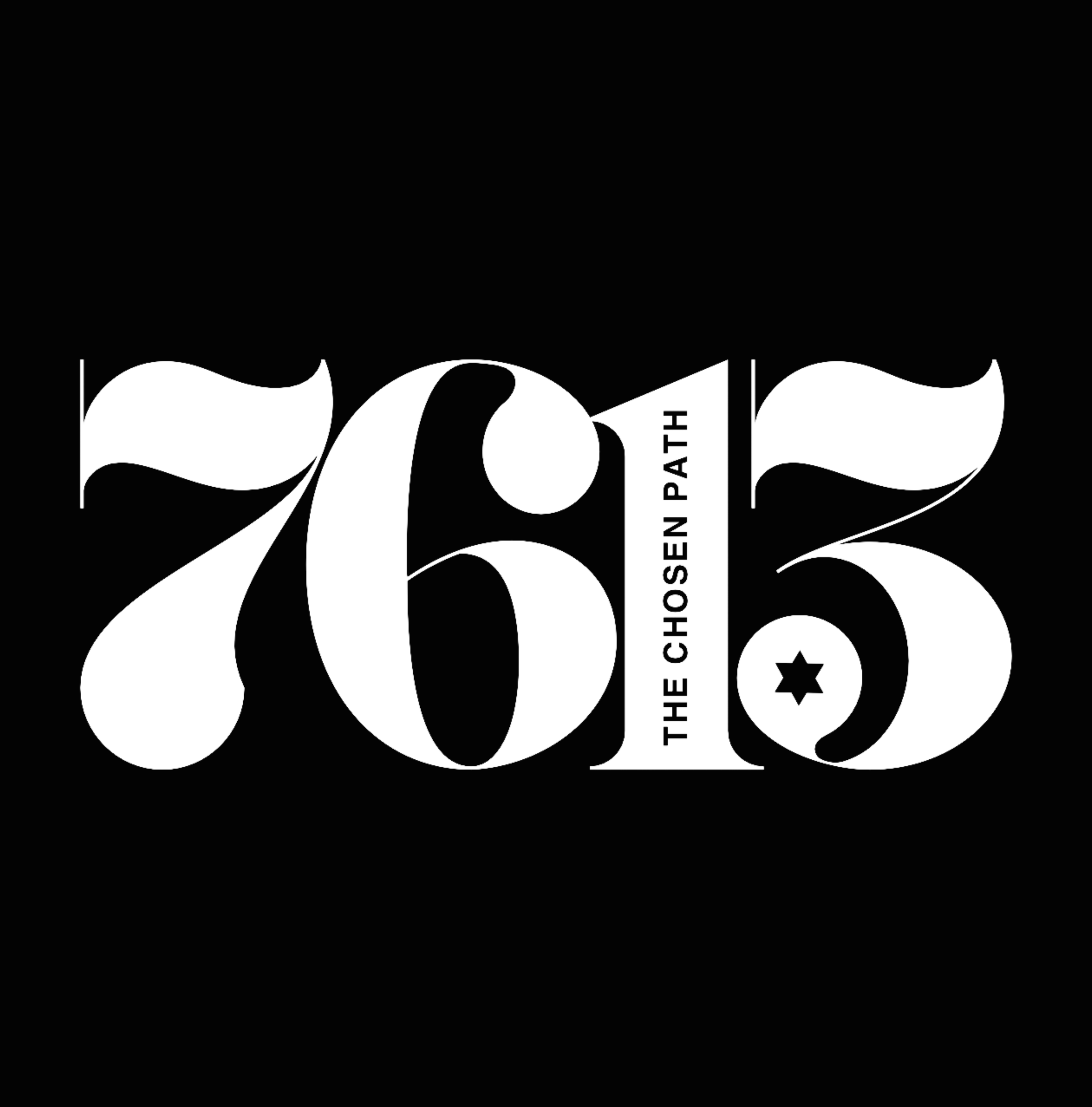 Black background with large white stylized text displaying '7613'. The number '6' has wavy features, and the number '3' has a star inside. Vertical text on the 1 between the '6' and '3' reads 'THE CHOSEN PATH'.