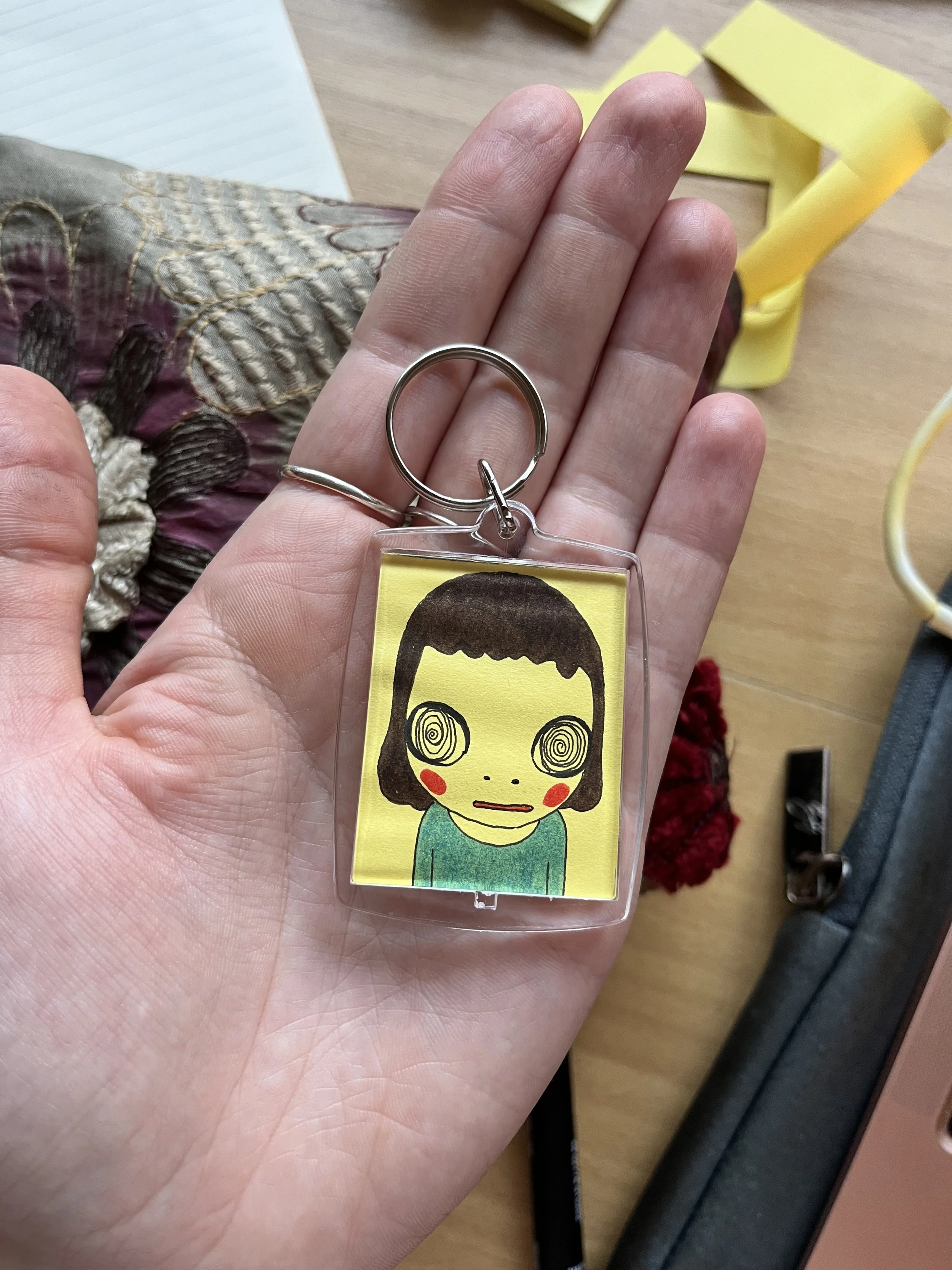 Hand Drawn Yoshitomo Nara Inspired Illustration (Front Design), 50x35mm. Fine liner 0.1mm + Staedtler Fibre Tip Pens 1.0mm (2025)