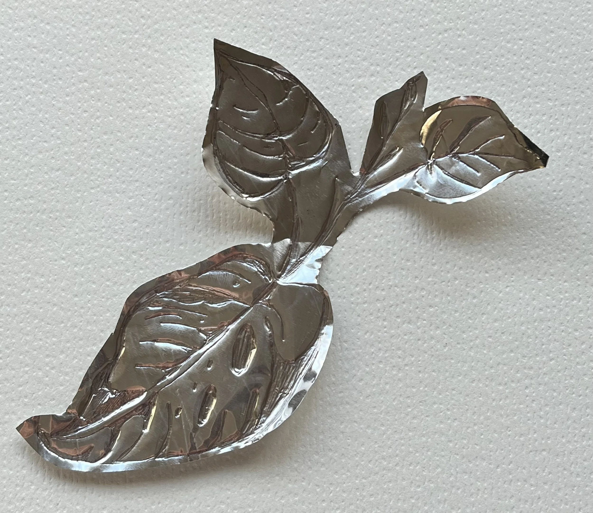 Embossed Tin Foil Created with a Biro Pen, illustrating Leaves (2025)