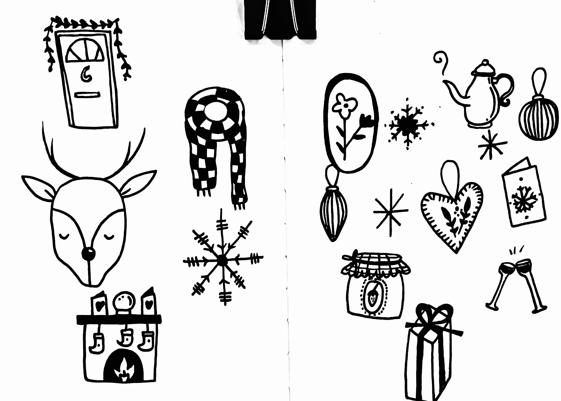 Christmas Motif Illustrations in my A5 Sketchbook for the Indoor Display using Black Posca Marker pens, (2025)