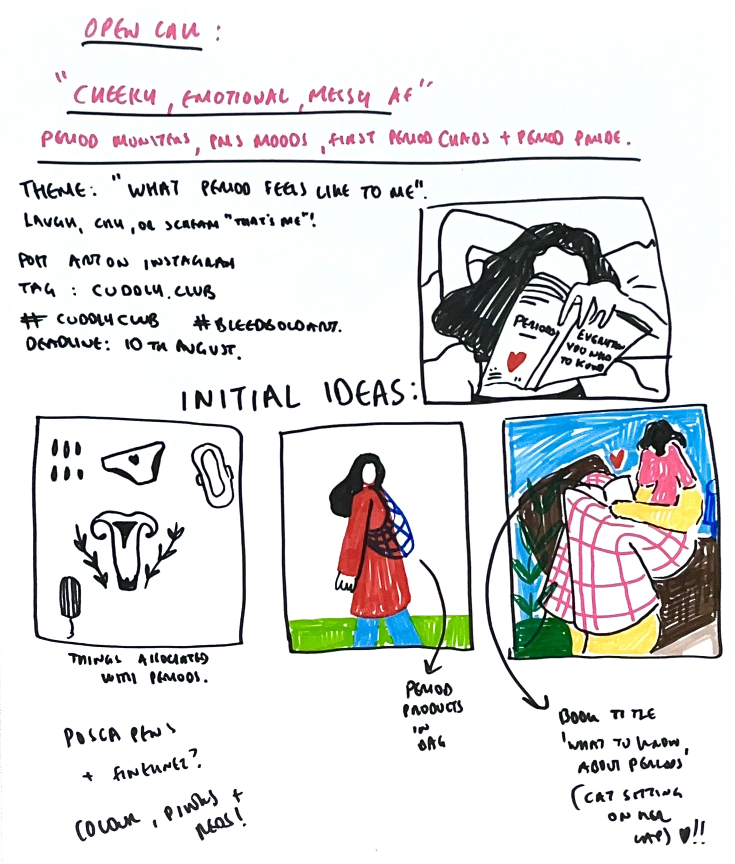 A4 Sketchbook Page Exploring Initial Ideas, Posca Markers (2025).