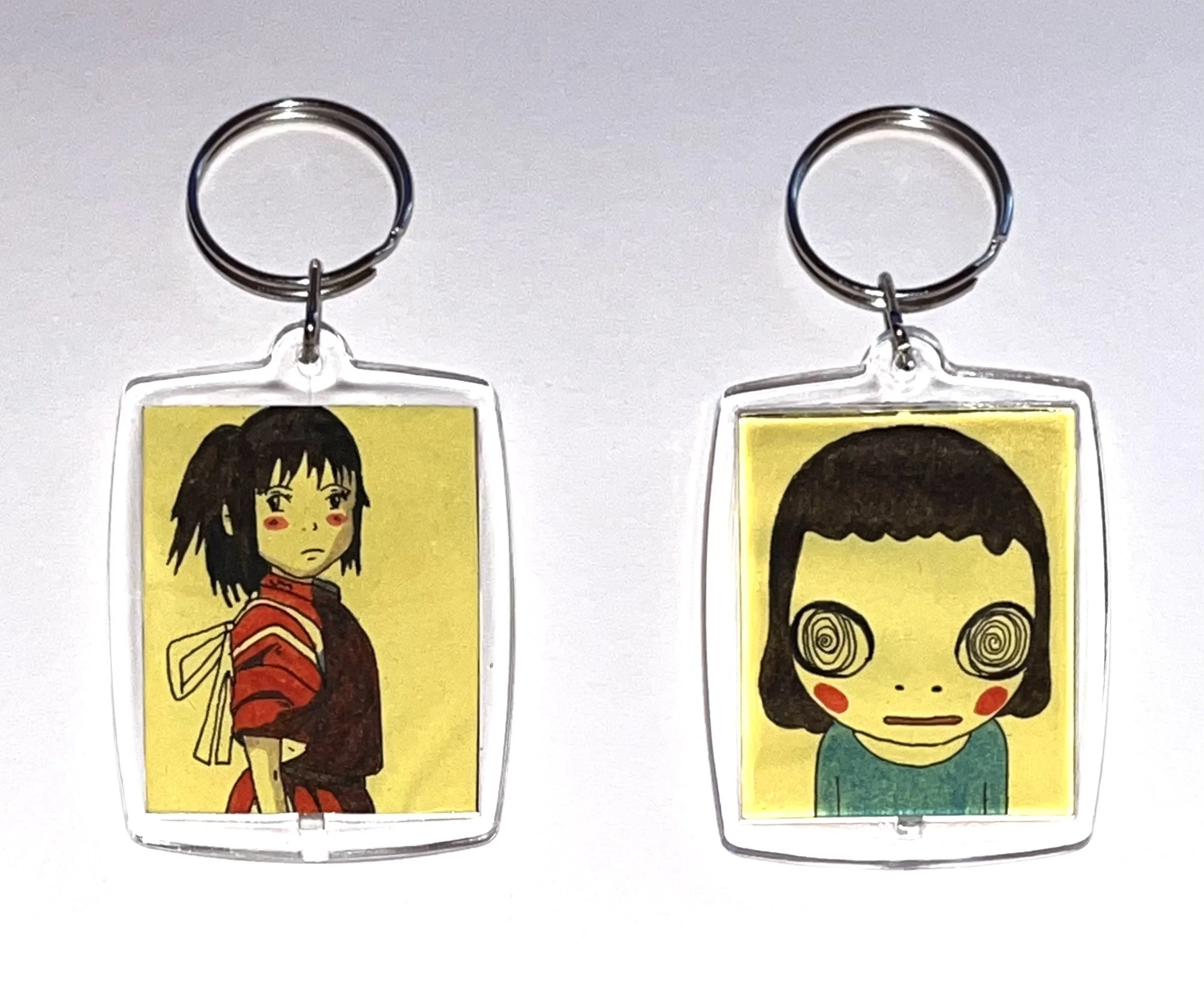 Hand Drawn Spirited Away and Yoshitomo Nara Illustrations (Front Designs), 50x35mm. Fine liner 0.1mm + Staedtler Fibre Tip Pens 1.0mm (2025)