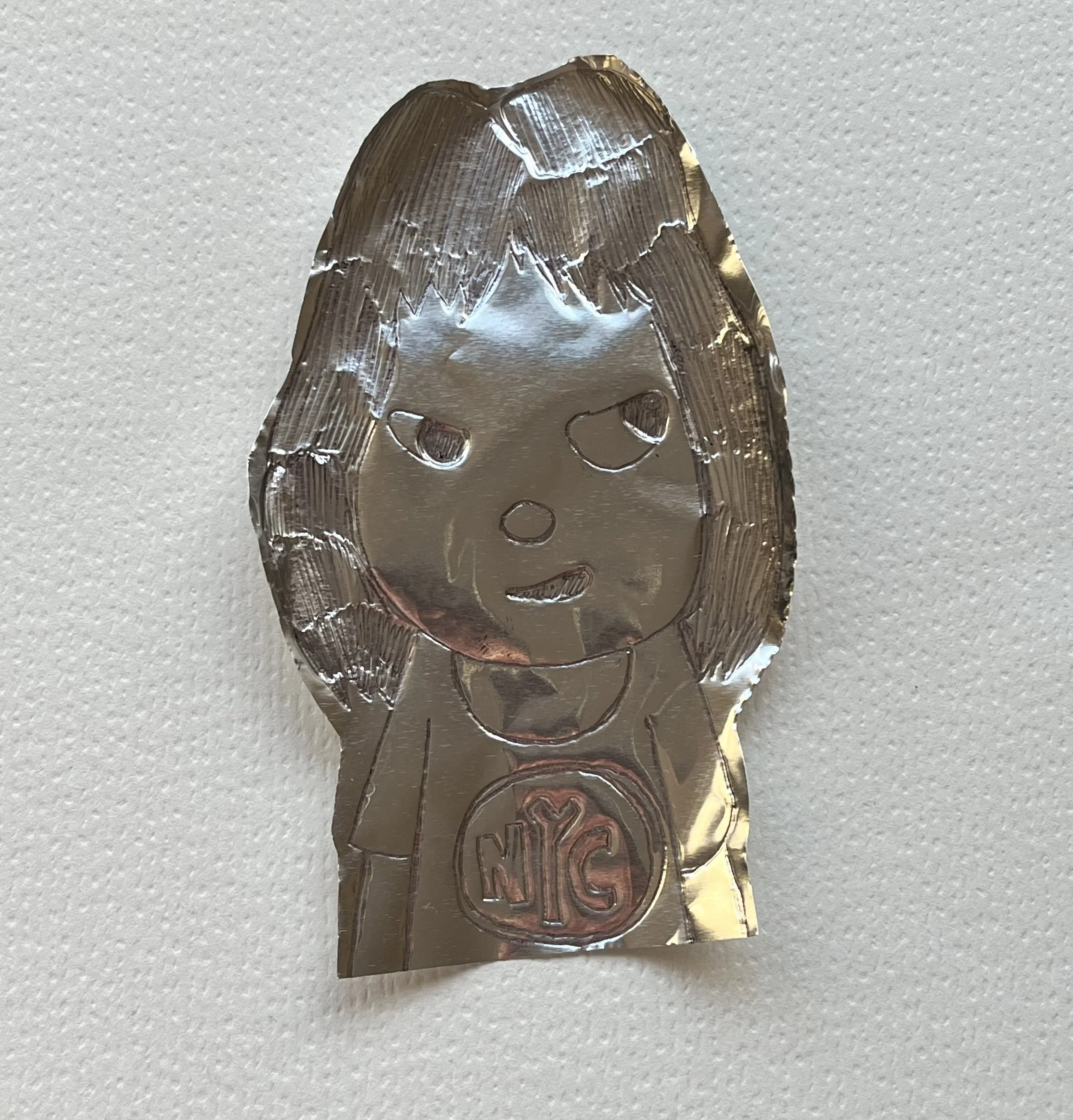 Embossed Tin Foil Created with a Biro Pen, illustrating Yoshitomo Nara's work (2025)