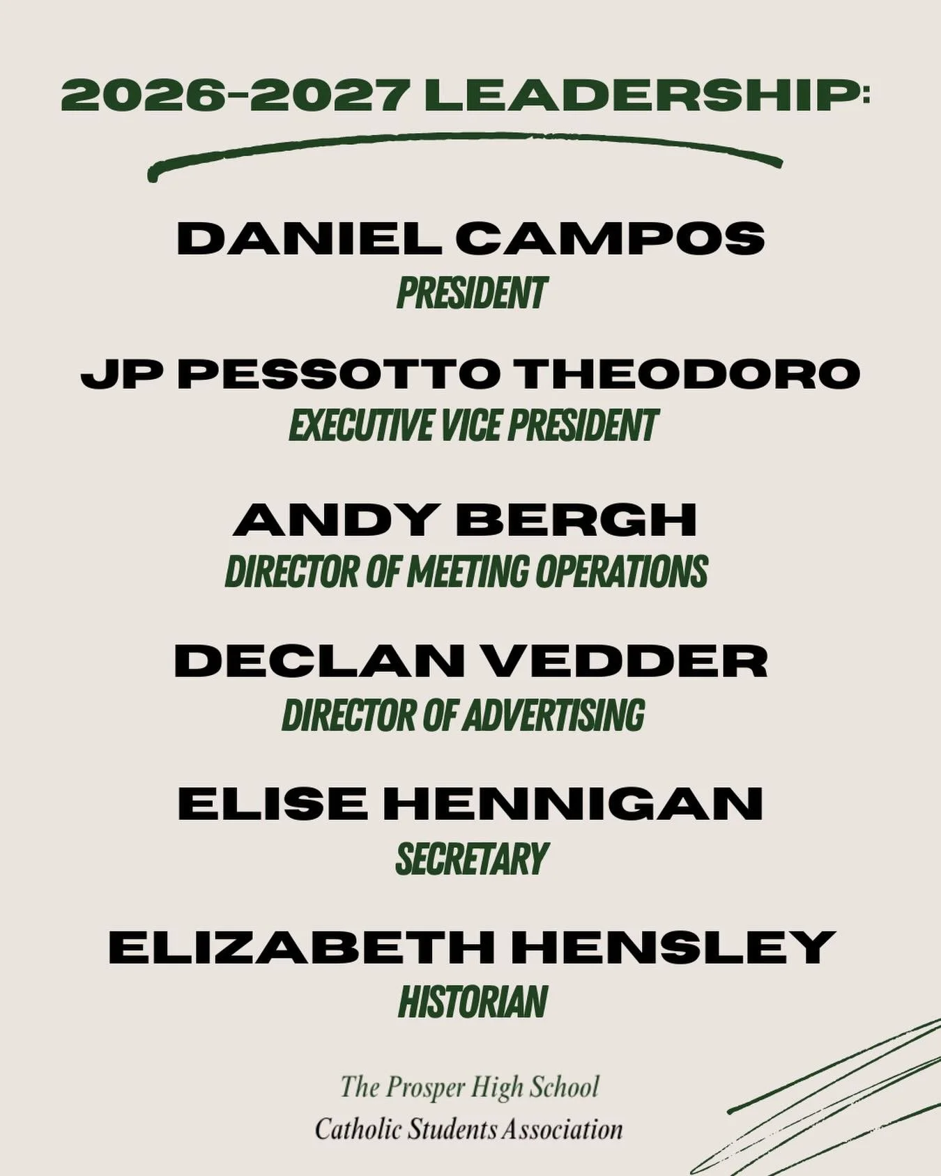 Introducing to our 2026-2027 Leadership Team! Congrats and thank you for everything you do for our club!