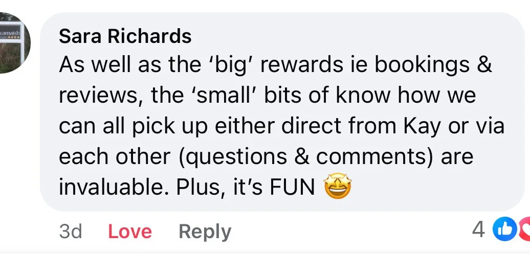 Screenshot of a Facebook comment by Sara Richards discussing the benefits of direct pick-up options and engaging in questions and comments for a positive experience.
