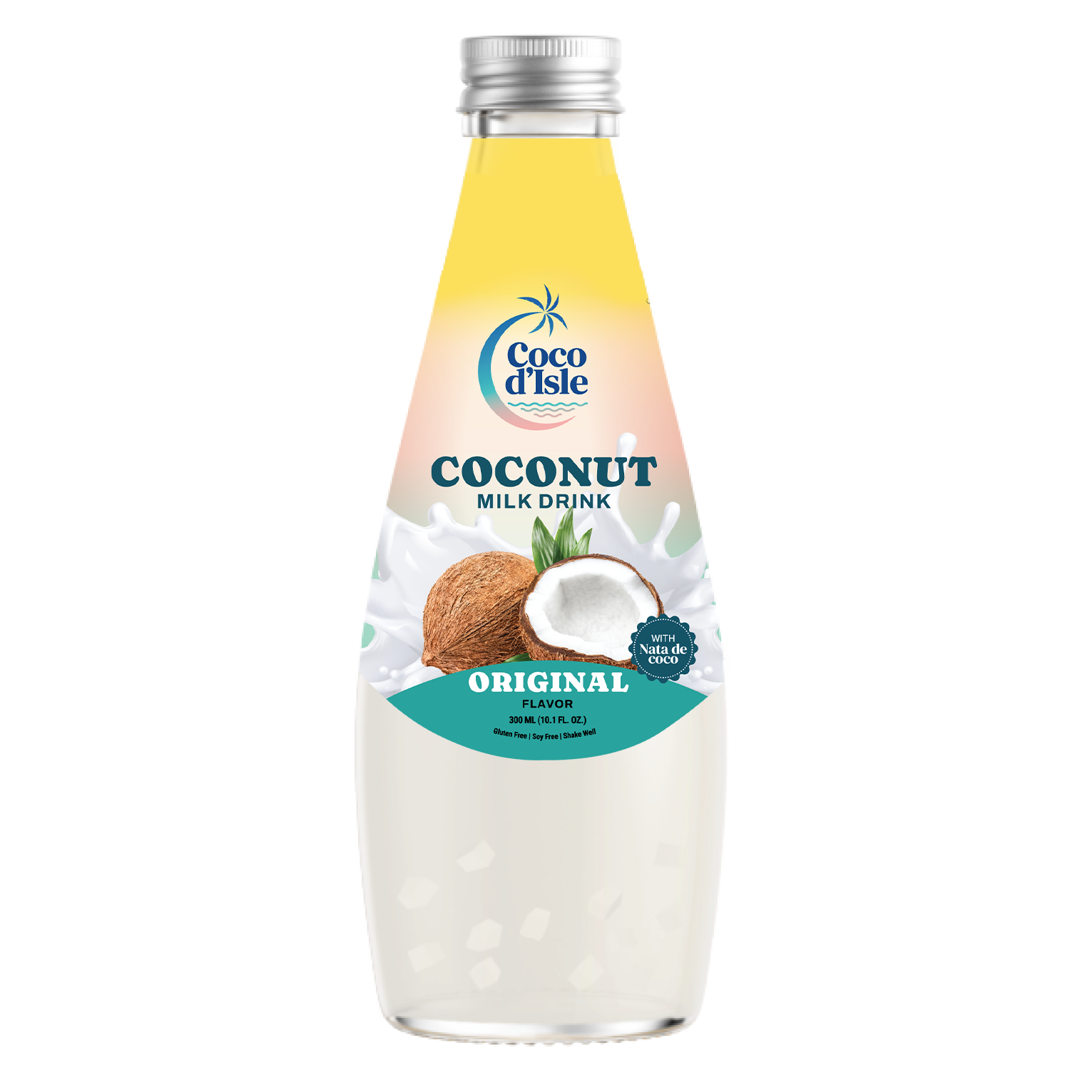 Coco d'Isle coconut milk drink bottle with original flavor label and Nata de Coco.