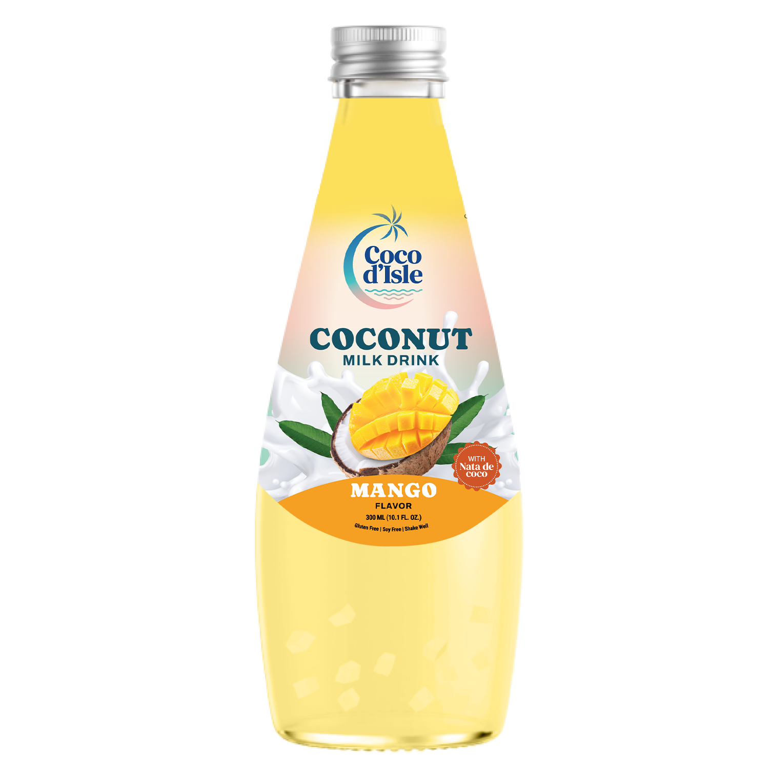 Coco d'Isle Coconut Milk Drink Mango Flavor bottle with mango and coconut images on label.
