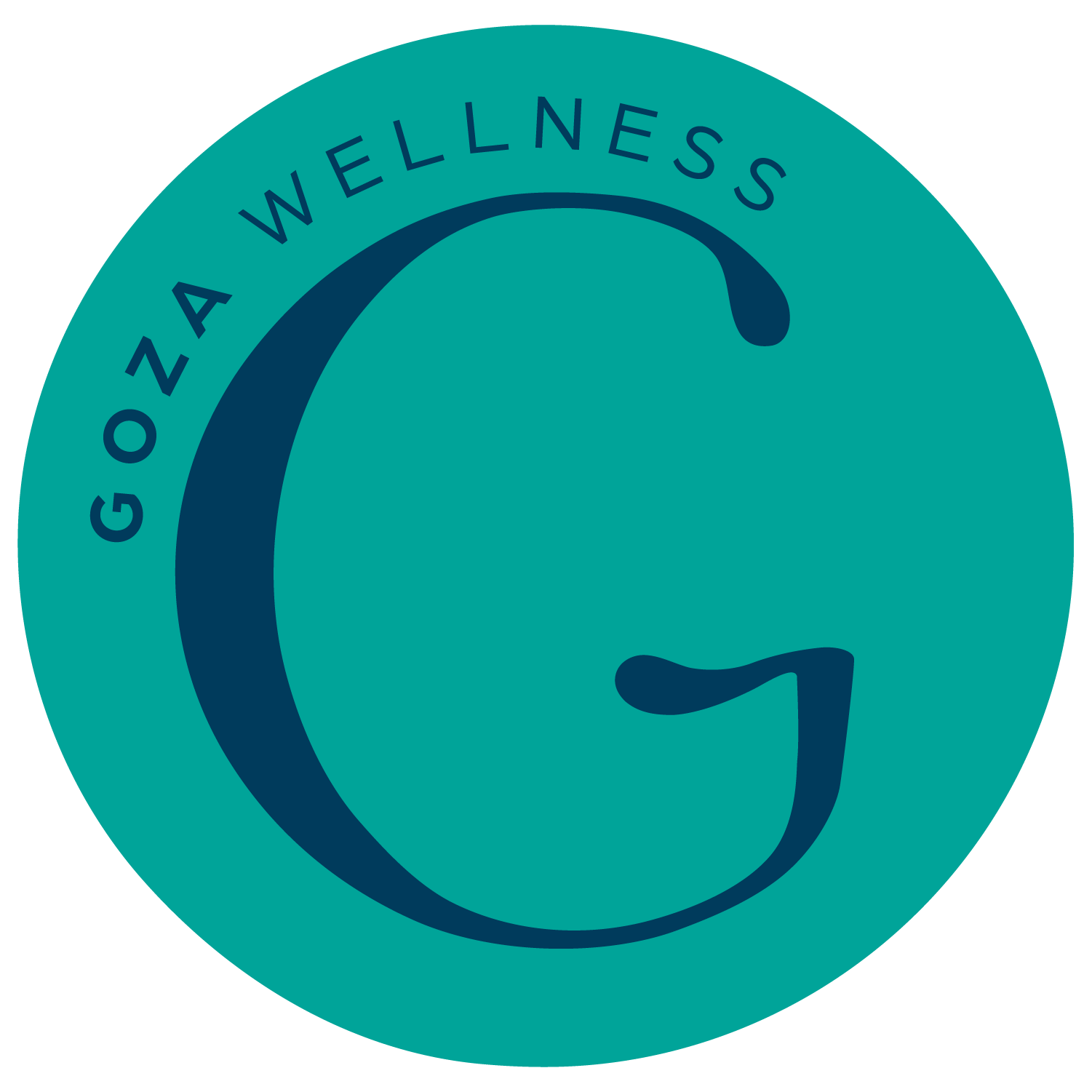 A circular logo with the text 'GozA Wellness' surrounding a large stylized letter 'G' in the center.