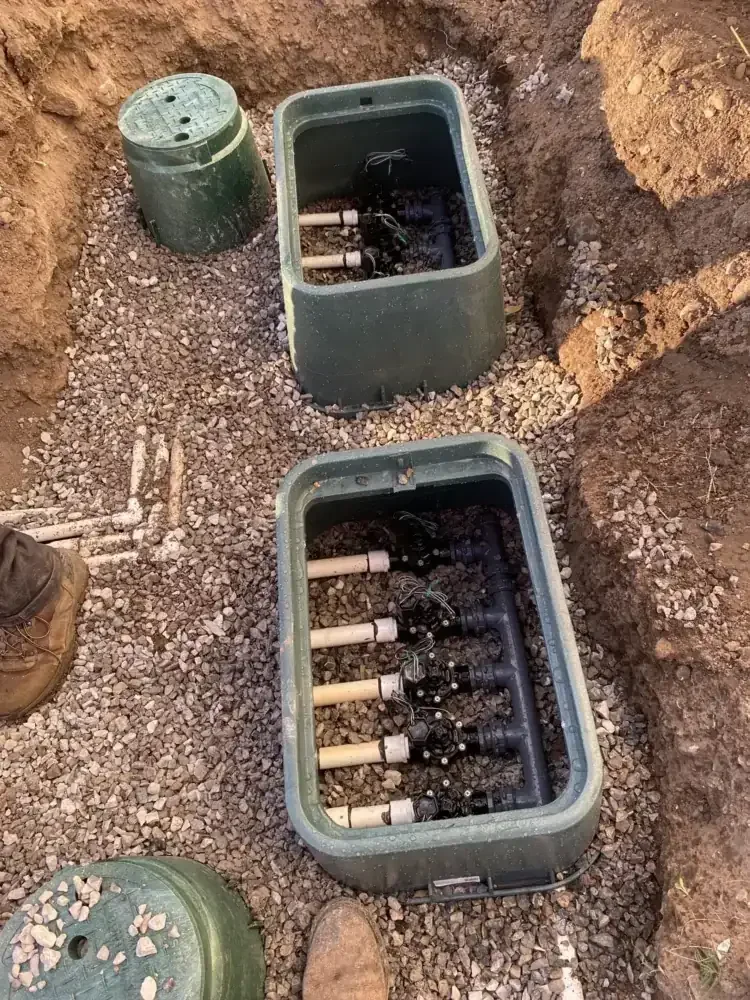 Sprinkler valve box and lines during a new system install