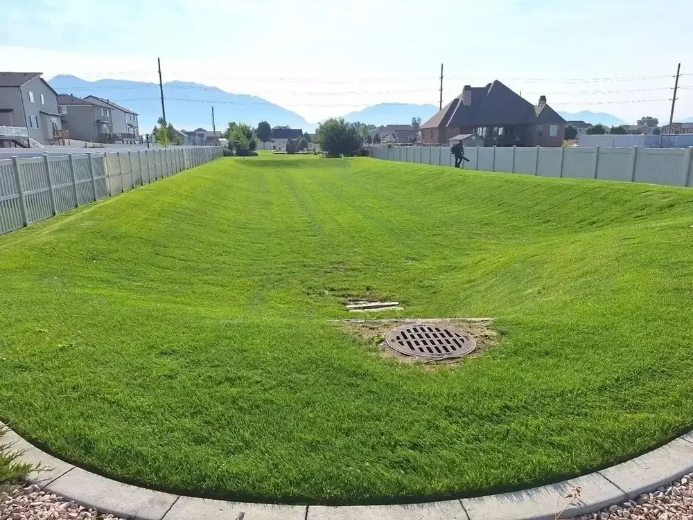 Mowed commercial community park lawn