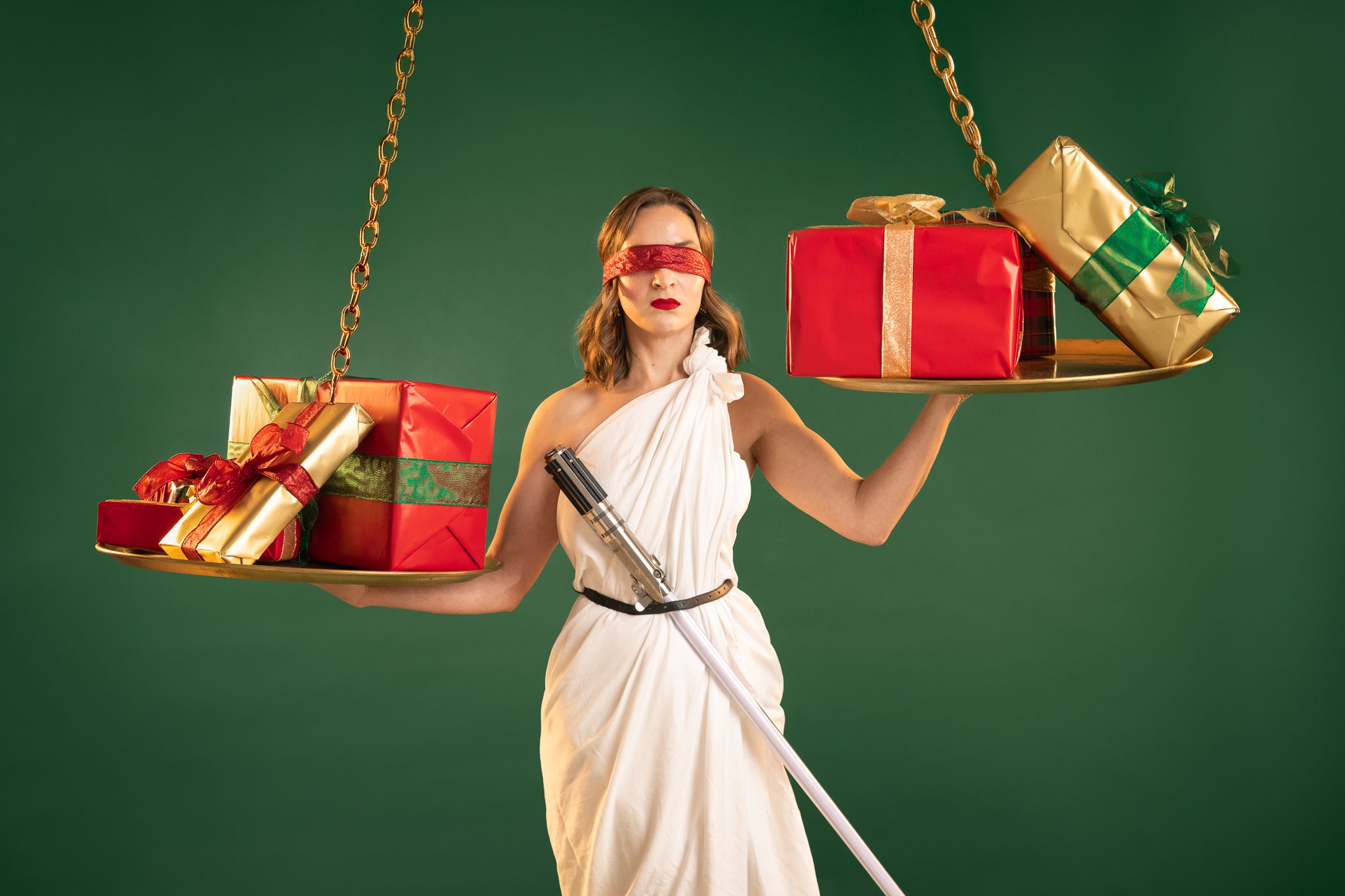 Lady Justice, Christmas Edition. It's that time of year when I start panic buying and obsessively checking my hidden gift stash to make sure that everything is equal and no one child has obviously bigger/more expensive/more quantity of presents than 