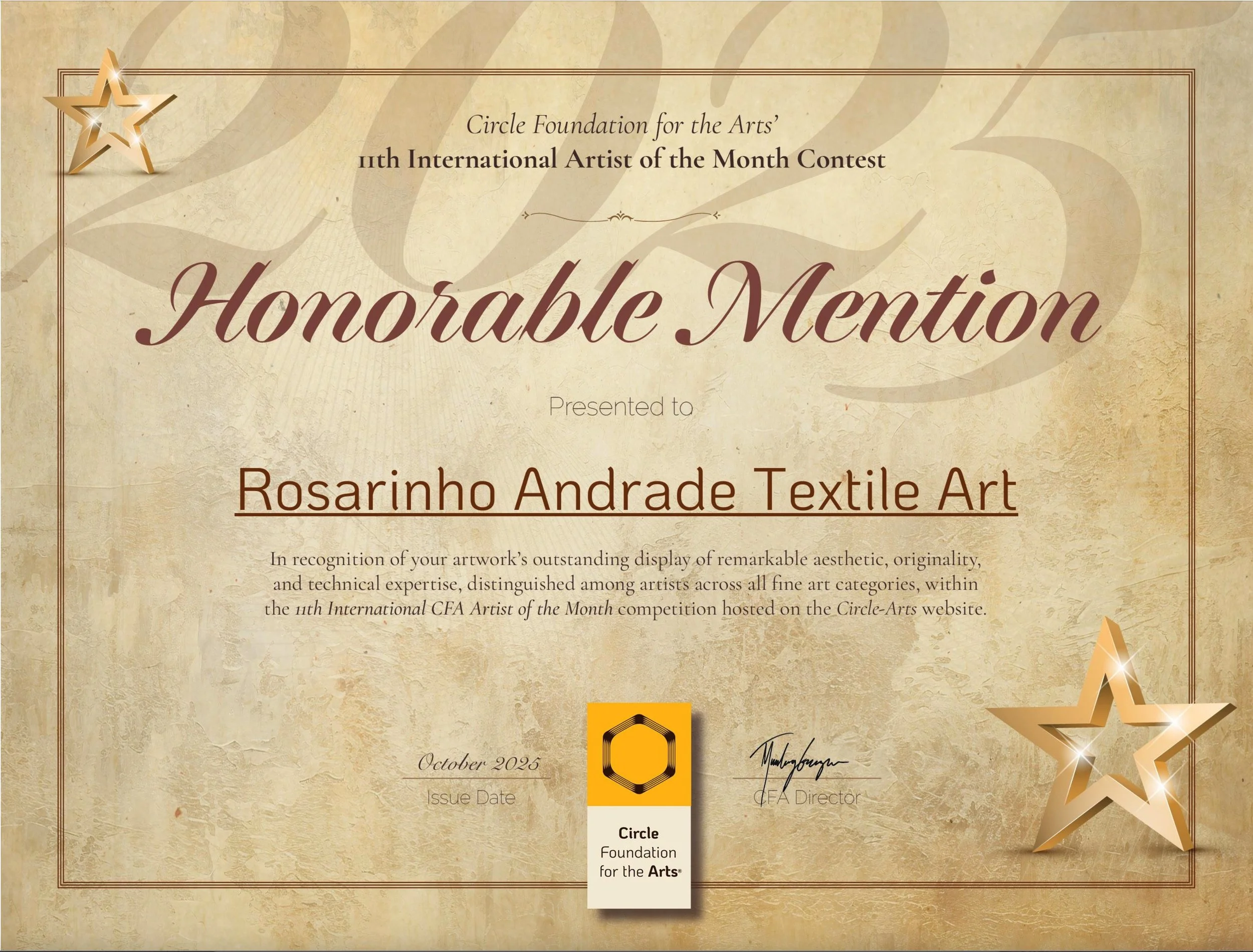 Honorable Mention - Circle Foundation for the Arts International Contest