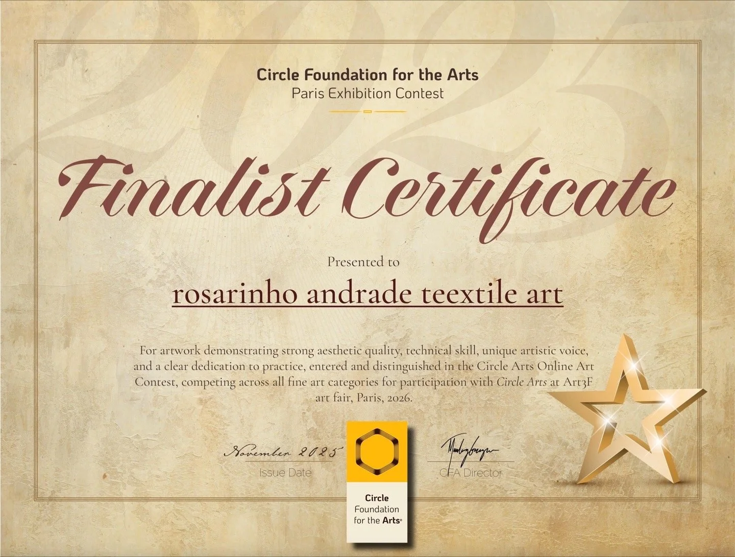 Finalist - Circle Foundation for the Arts, Paris Exhibition Contest