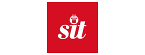 Logo da "sit" em fundo vermelho com um ícone de coroa acima do "i".