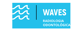 Logotipo da Waves Radiologia Odontológica em azul com ondas estilizadas.
