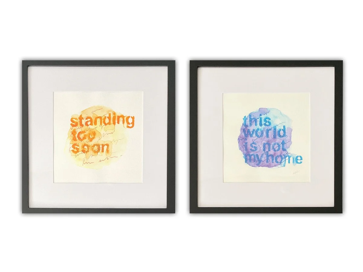 "Standing Too Soon", "This World Is Not My Home", Mixed Media on Paper, 12" x 12"