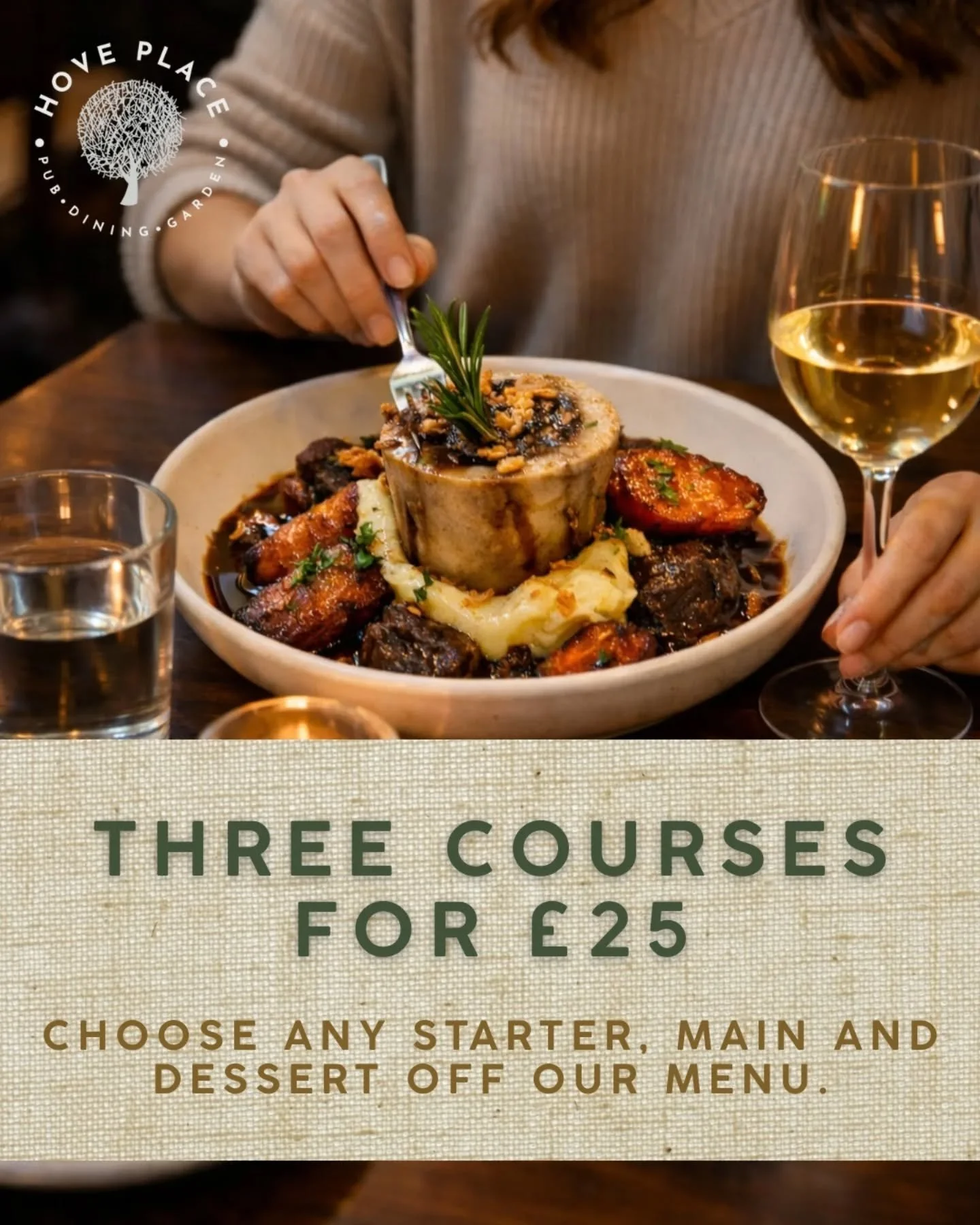 Because midweek deserves a little indulgence ✨

Three courses for &pound;25, available all day Monday to Friday in January. 🍴

#PubDiningGarden ##hoveplace #foodie #newmenu #wintersavings