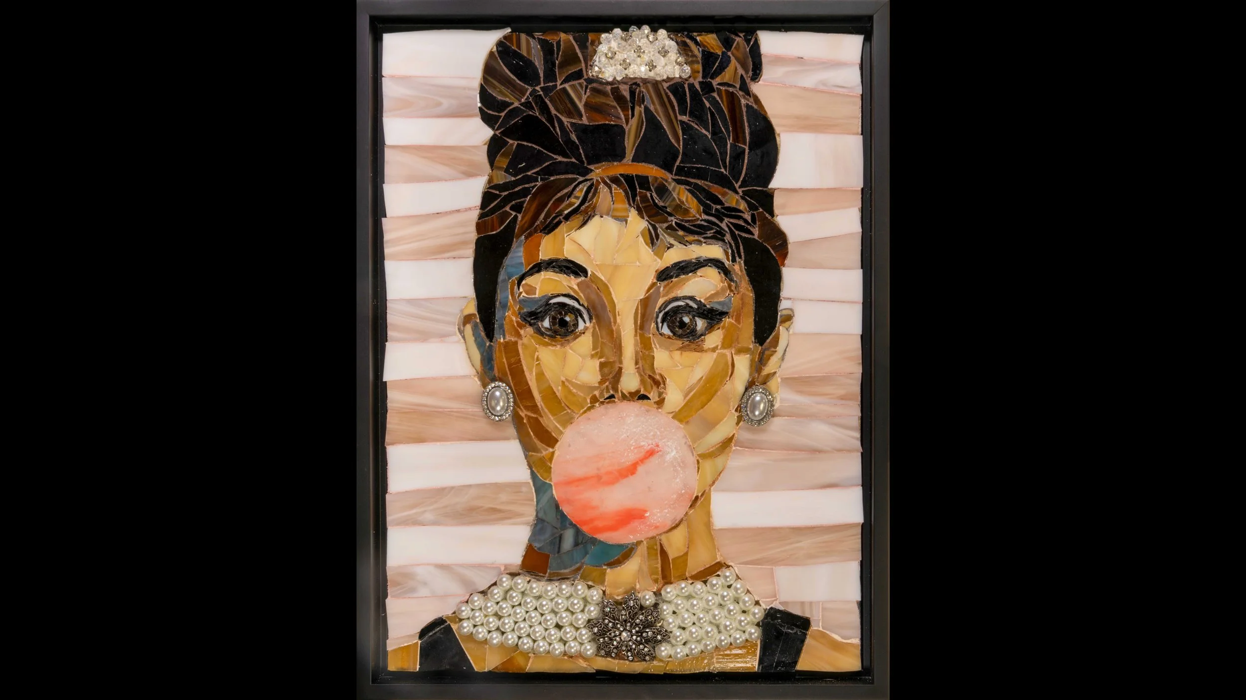 Audrey Hepburn Blowing Bubbles at Tiffany's | Stained Glass | $985