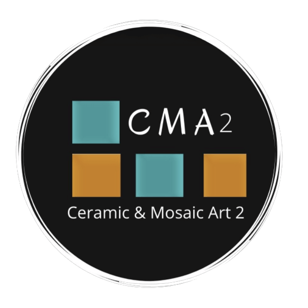 Logo with four colored squares and text that reads 'CMA2 Ceramic & Mosaic Art 2' on a black background.
