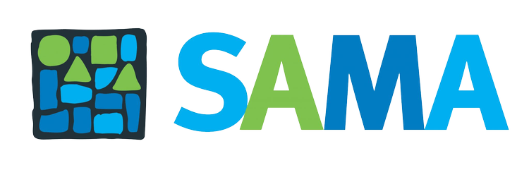 The SAMA logo with a colorful mosaic icon on the left and the word 'SAMA' in blue and green letters on the right.
