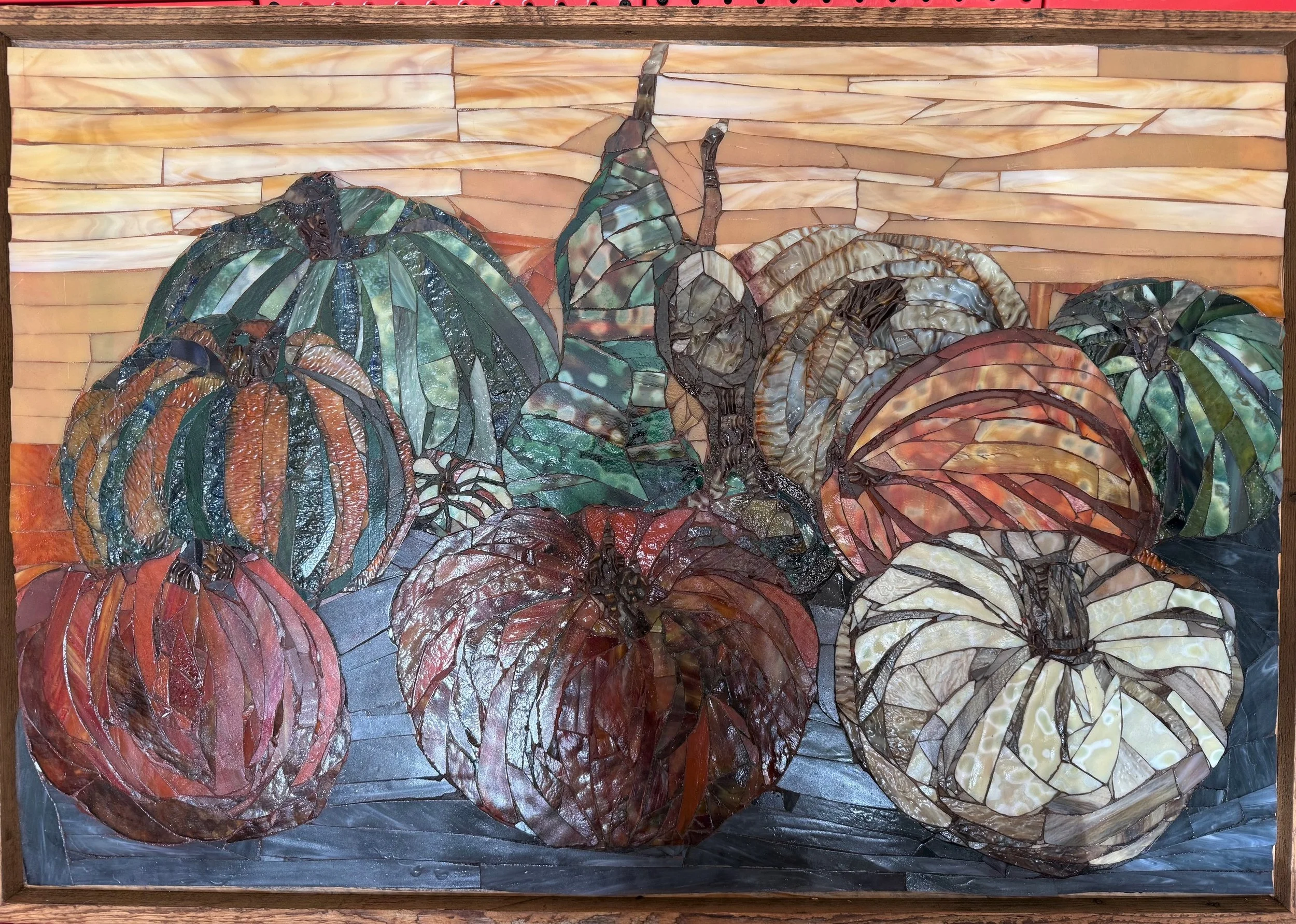 2x3 ft - Pumpkins and Gourds in RIch mottled and rippled stained glass - $9,700