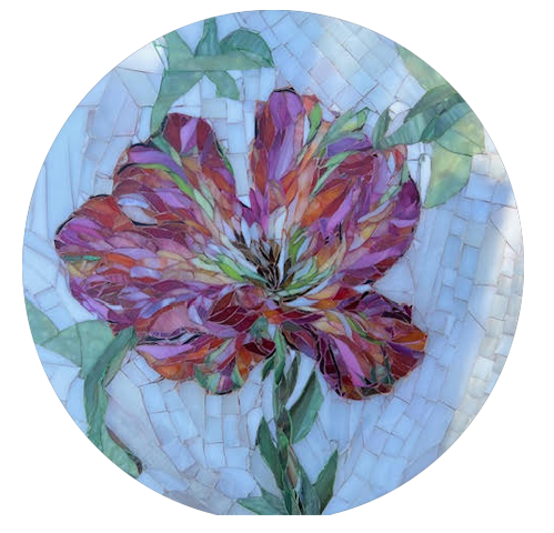 Pink Tiger Lily Lazy Susan - 17 in - Stained GLass - SOLD