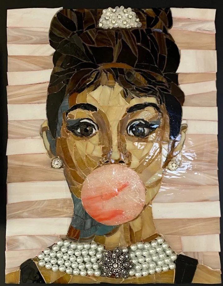 Portriat of Audrey Hepbrun STained Glass 11x17 - Commission