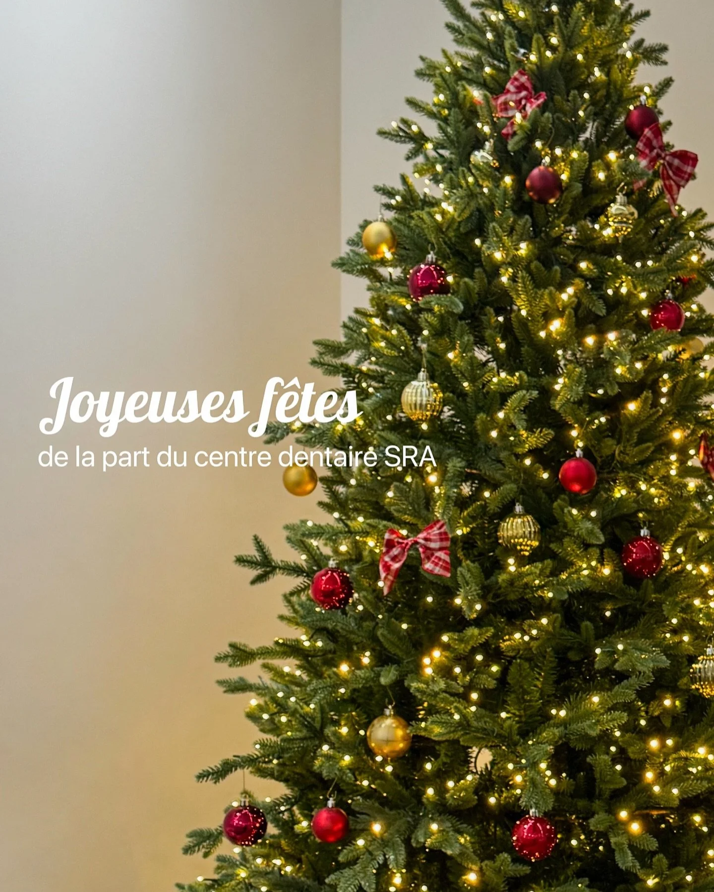 Le centre dentaire SRA vous souhaite de joyeuses f&ecirc;tes et du bon temps avec vos proches ! 
Nous serons de retour le 5 janvier apr&egrave;s de bonnes vacances m&eacute;rit&eacute;es ☺️🌲