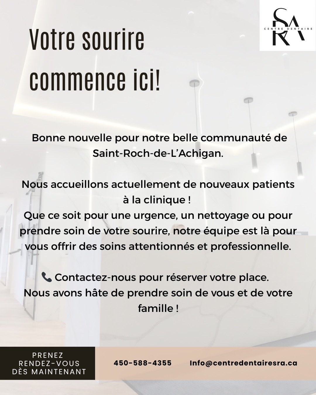 Nouveaux patients bienvenus!! 😊

#dentiste #saintrochdeĺachigan #lanaudiere #clinique