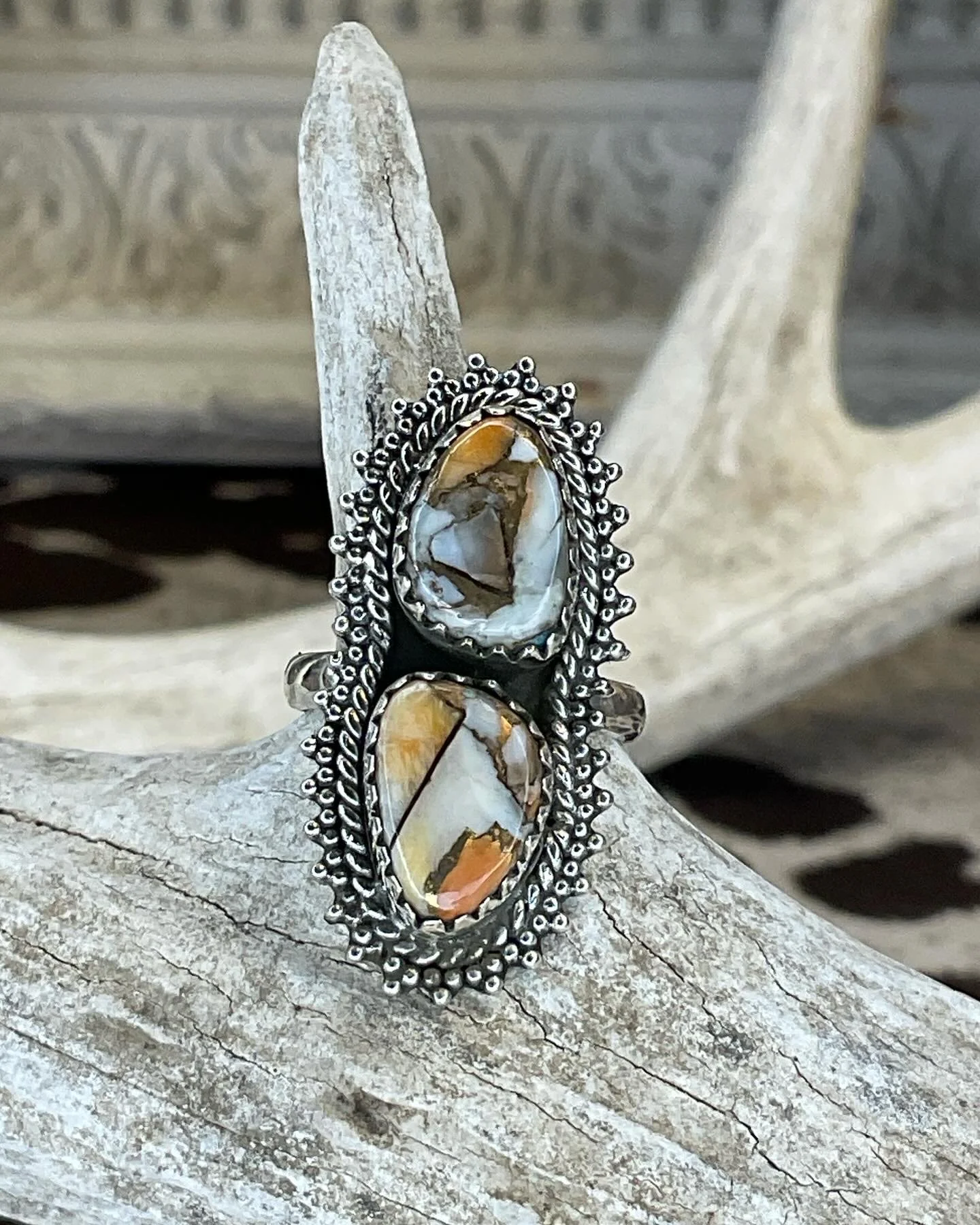 Spiney Turquoise 2 Stone 925 Sterling Silver Ring