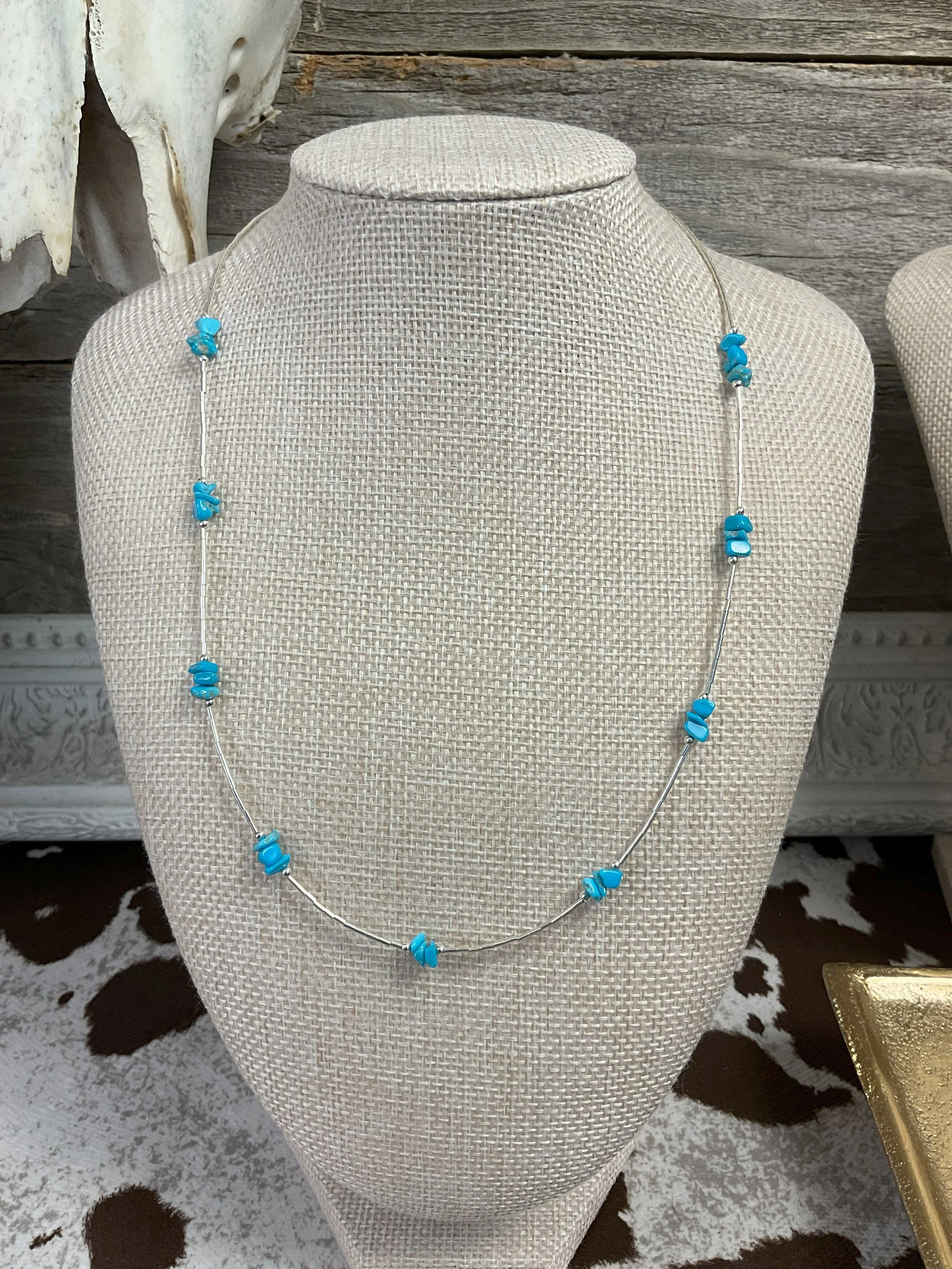 Turquoise Nugget Liquid Sterling Sliver Necklace