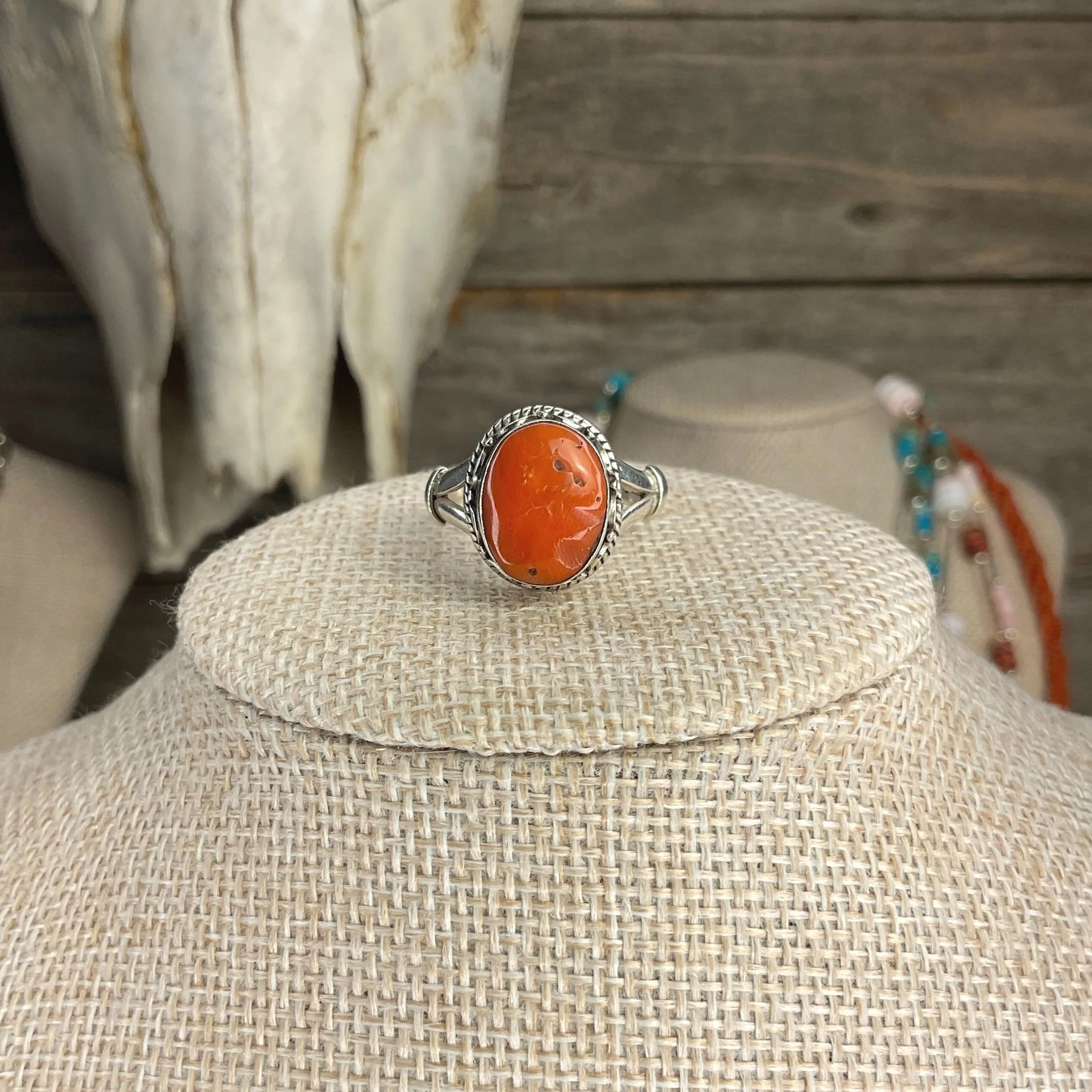 Italian Red Corral Silver Ring