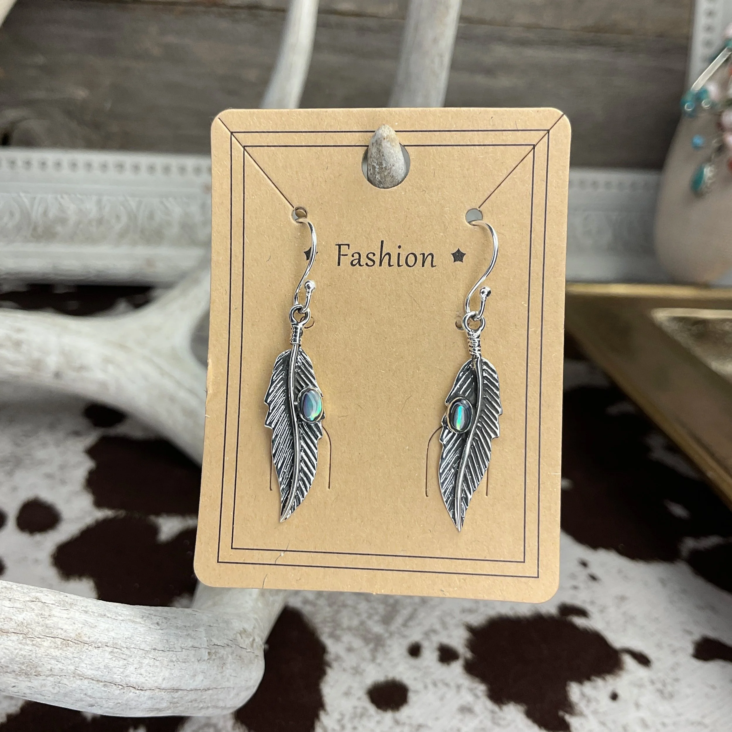 Abalone Feather 925 Sterling Silver Earrings