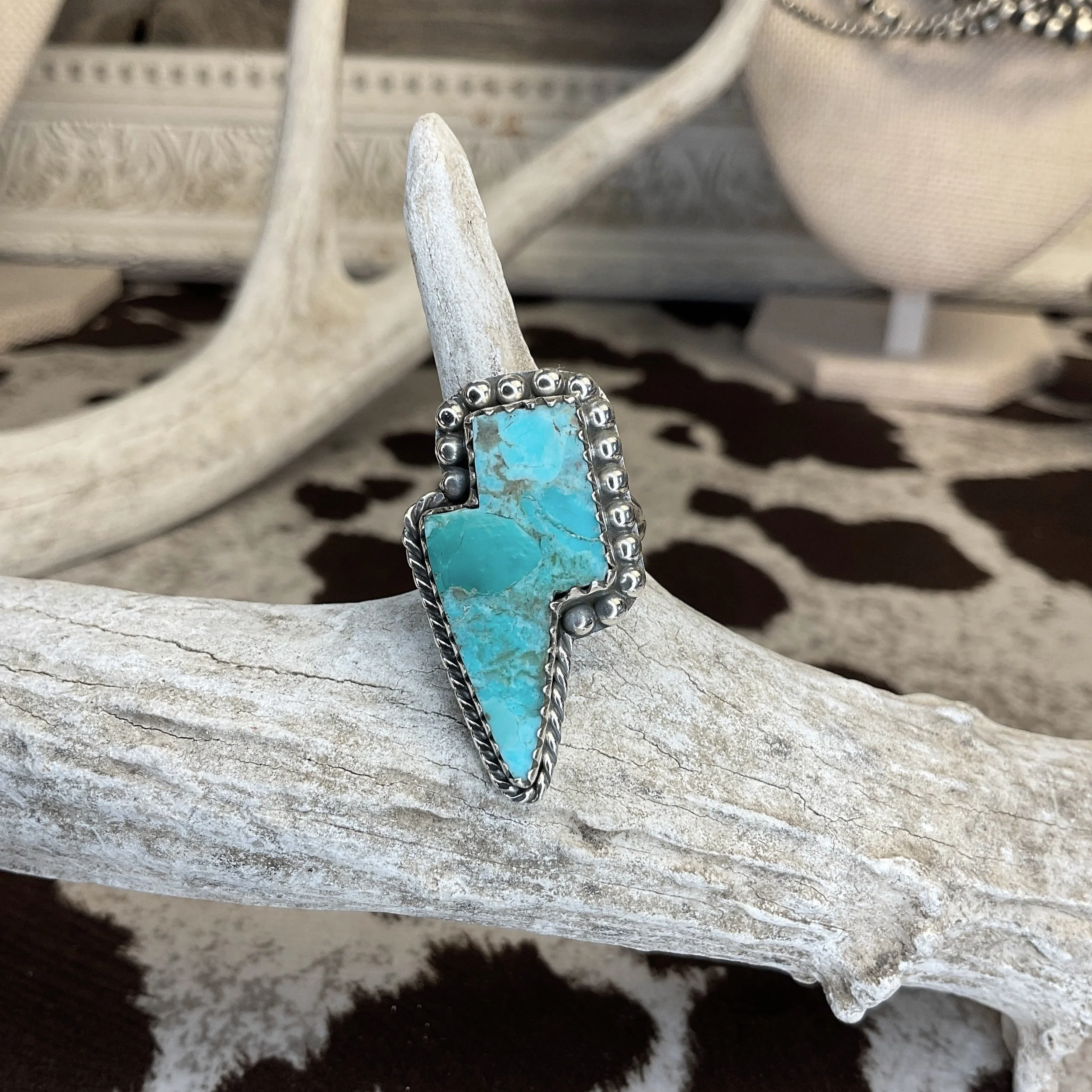Lightning Bolt Turquoise 925 Sterling Silver Ring