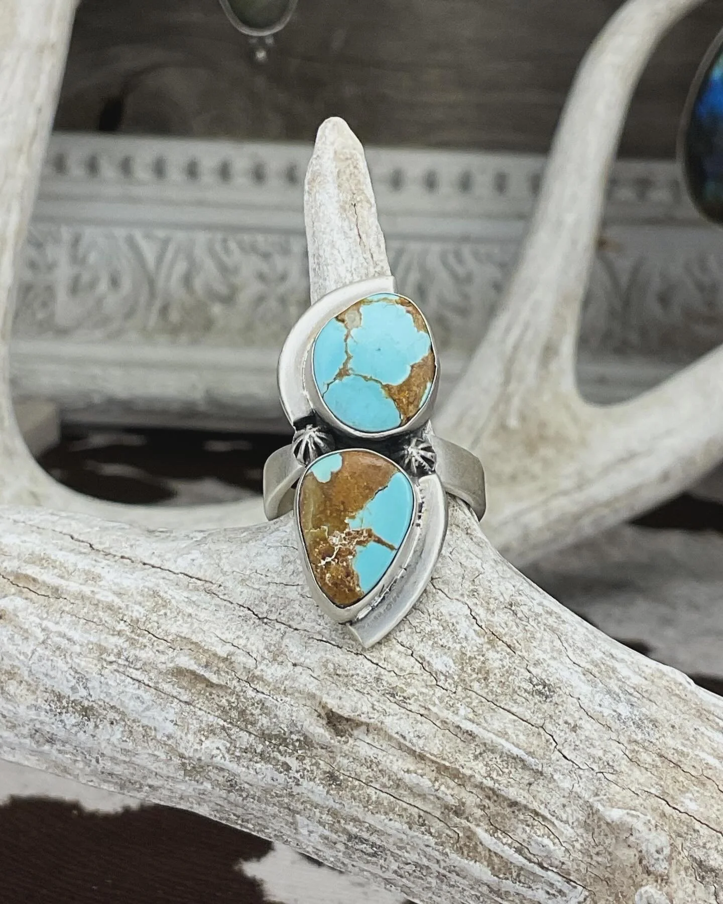 Kingsman Turquoise 2 Stone Matte 925 Sterling Silver Ring
