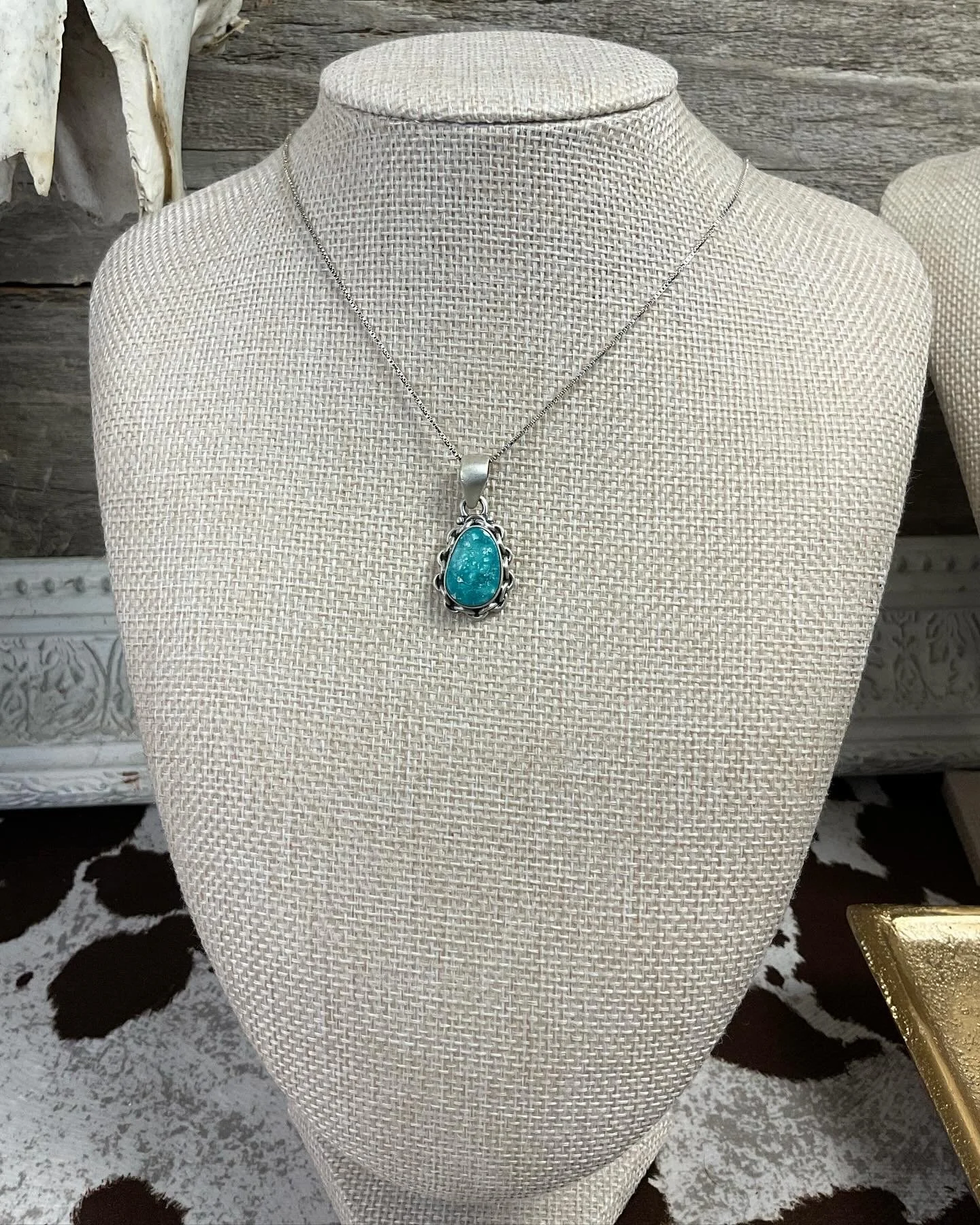 White Water Turquoise Matte 925 Sterling Silver Pendant and Necklace