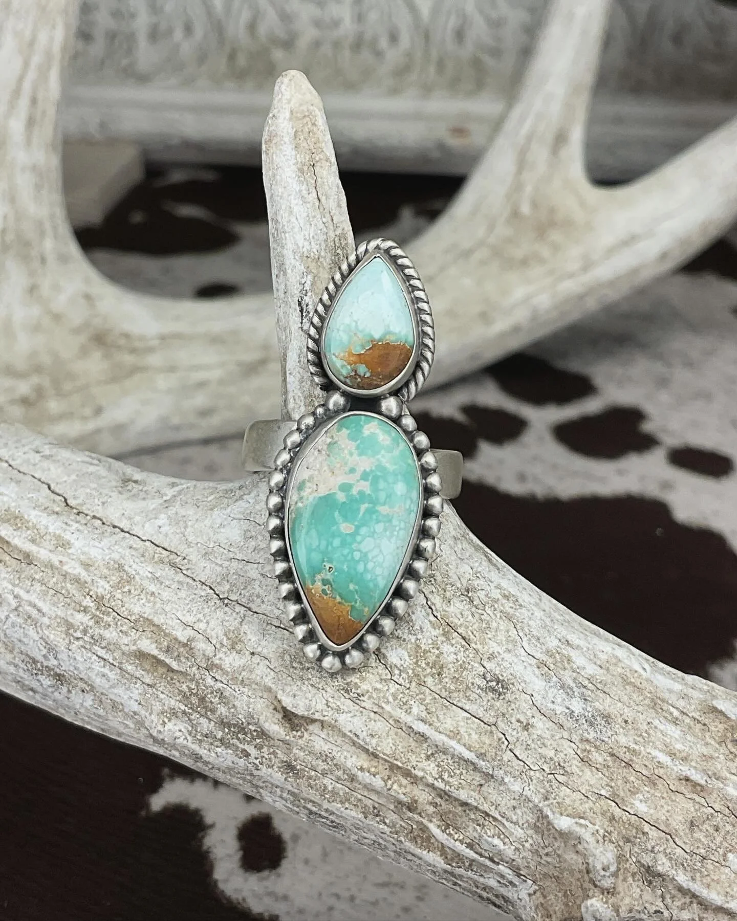 Mathis Variscite Two Stone Matte 925 Sterling Silver Ring