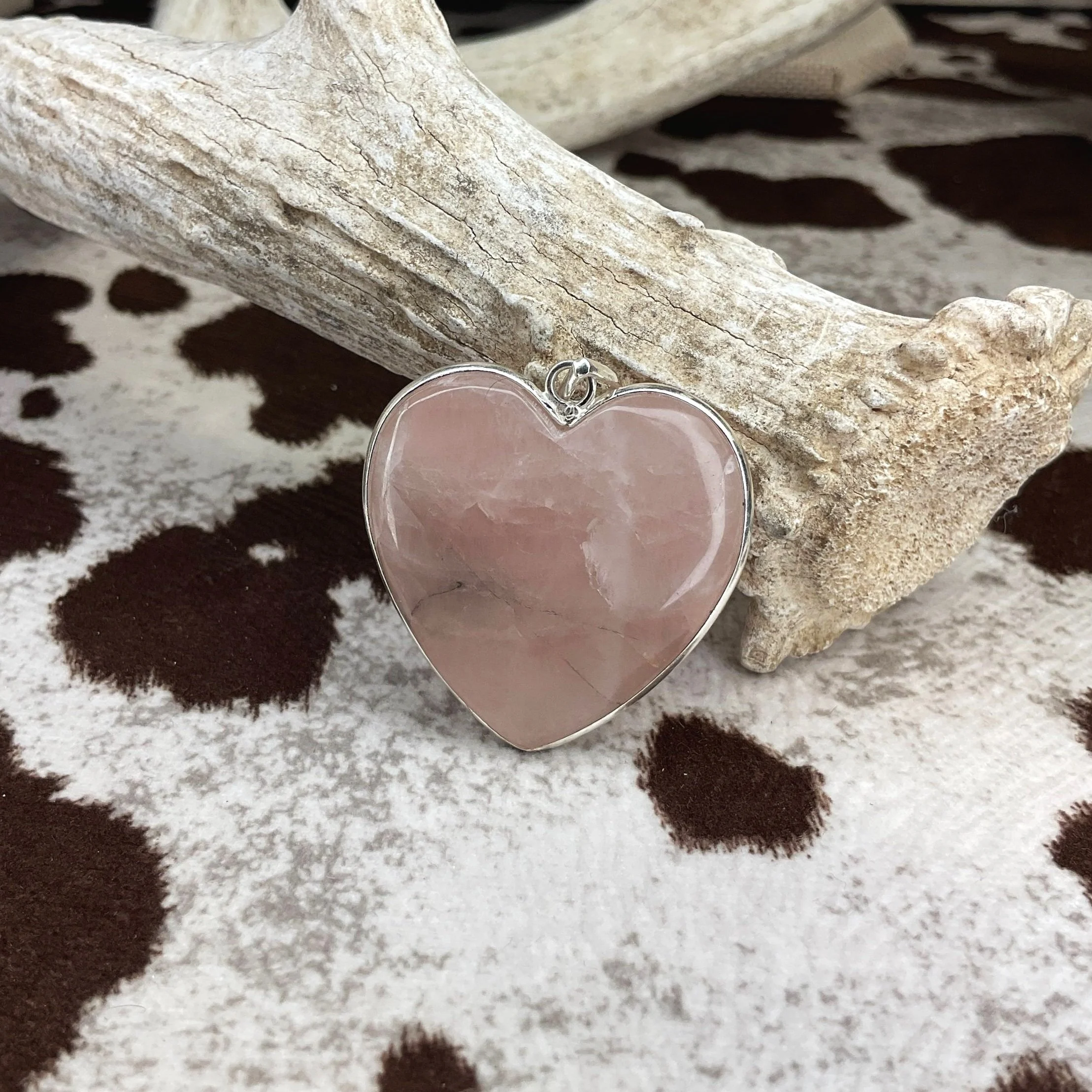 Rose Quartz Heart 925 Sterling Silver Pendant